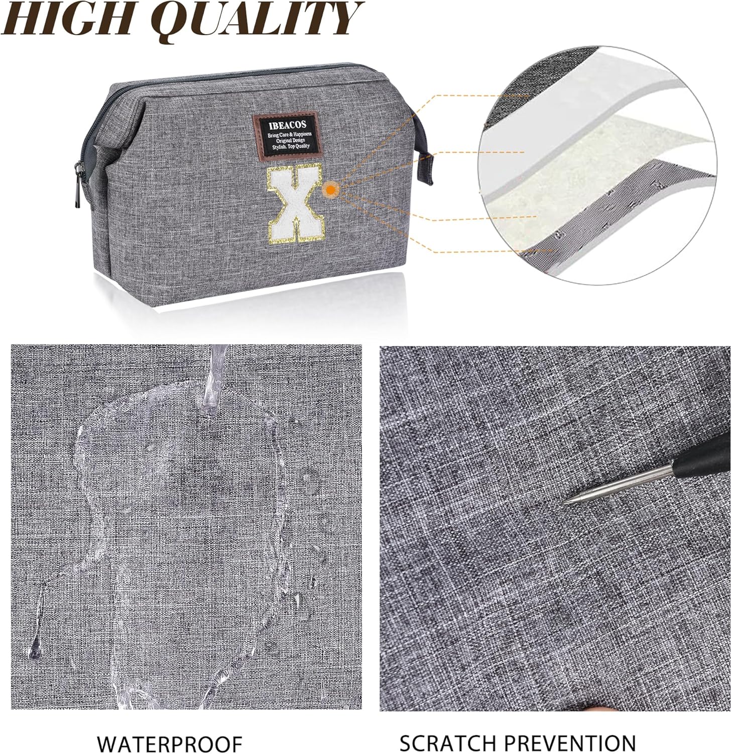 ibeacos Bolsa de maquillaje de viaje, M, Letra