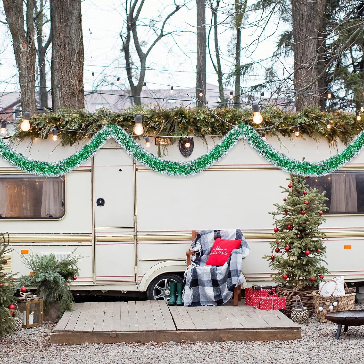 Waydress Guirnalda de oropel de Navidad, guirnalda metálica brillante para árbol de Navidad, decoración de oropel colgante de Navidad, corona de