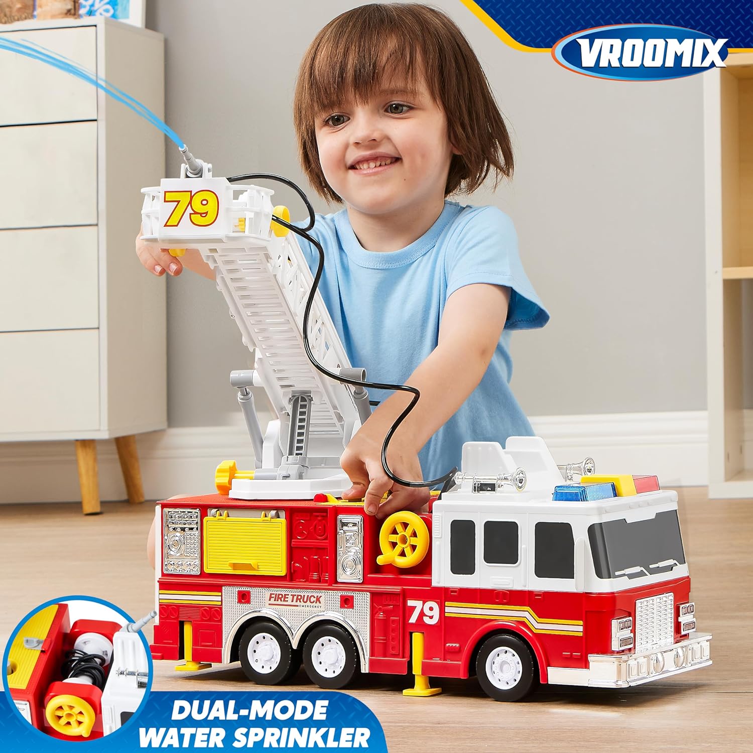 JOYIN Escalera extragrande de 33 pulgadas para niños de 3 años en adelante, luces, sirenas, manguera, bomba