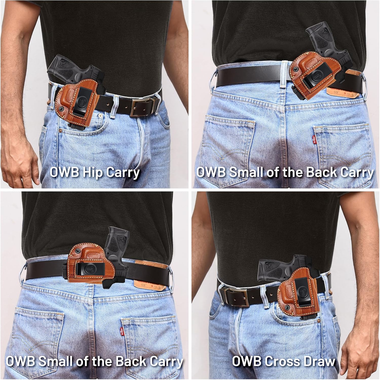 Funda de cuero IWB para pistolas óptica lista. Funda de cuero para pistola Glock 26 27, Taurus G2C G3C, escudo de 0.354 in con láser CT. Funda de