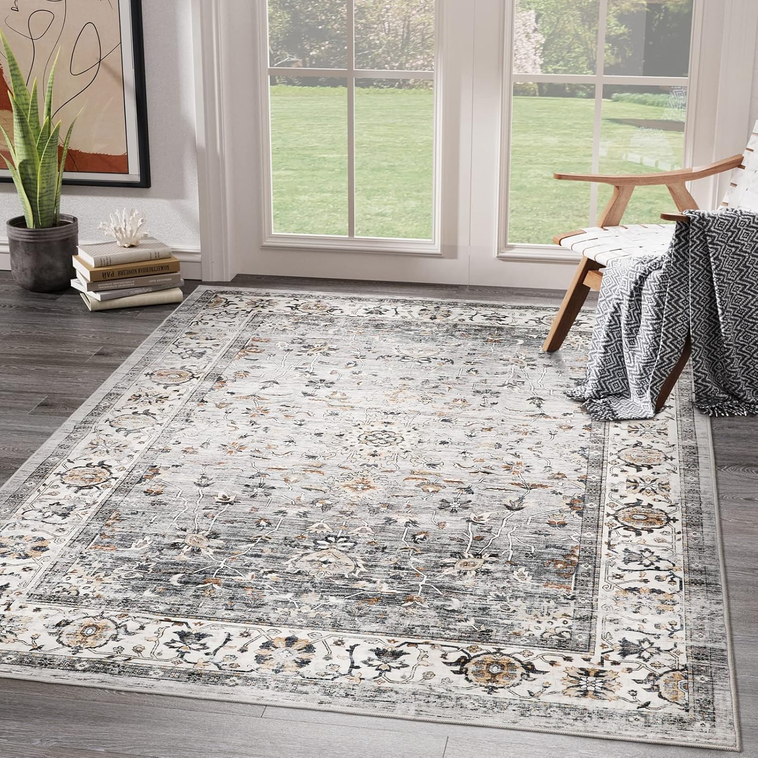 Alfombra de 3 x 5 pies con parte trasera antideslizante, resistente a las manchas, lavable para sala de estar, dormitorio y comedor, alfombra con