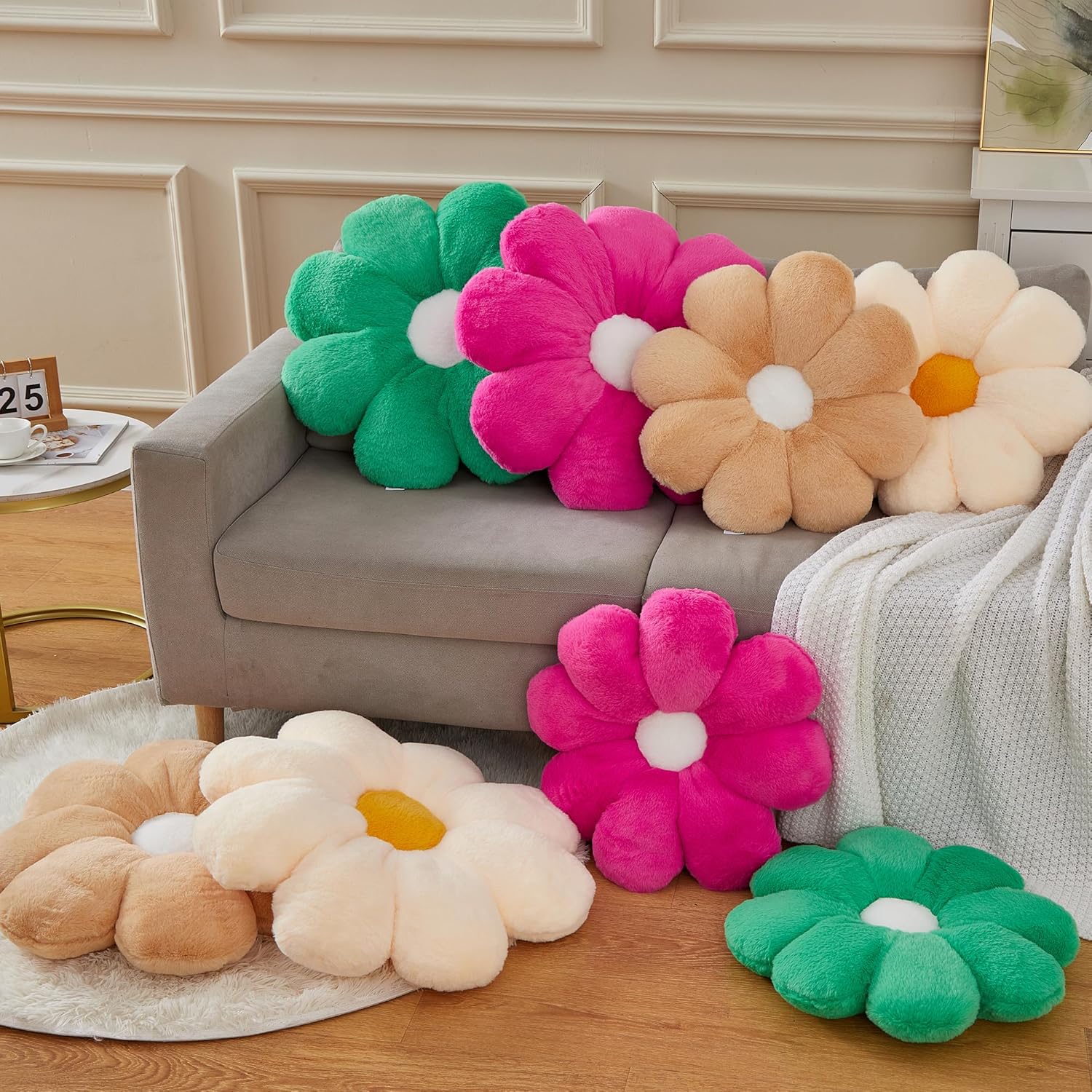 Cojín decorativo de 21.6 pulgadas con diseño de flores rosas profundas, para niñas y adultos