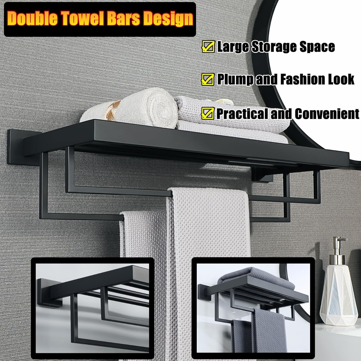 Alise Toallero, toallero con barras de toalla dobles para baño y lavabo, 16 pulgadas, acero inoxidable SUS 304, soporte de torre de montaje en