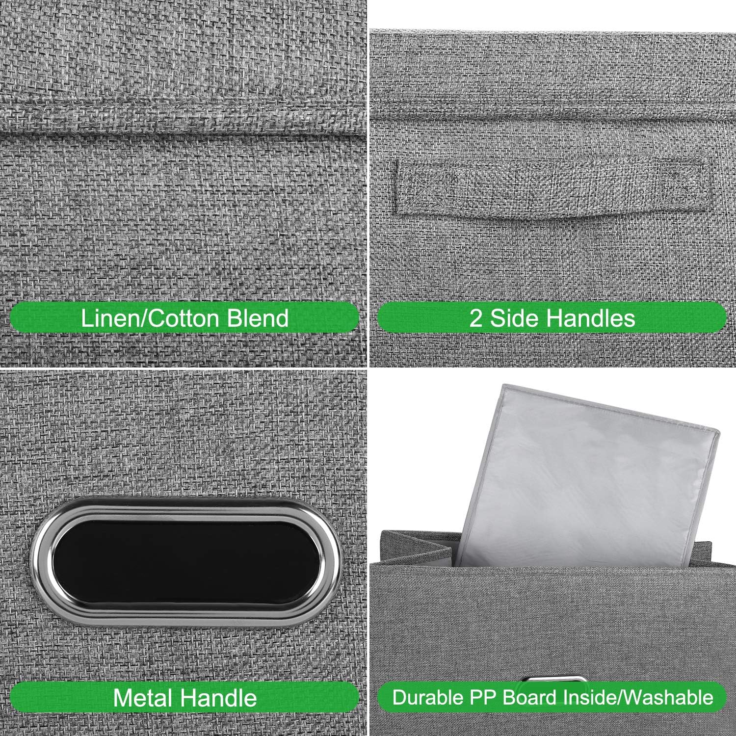 Papelera Valease de almacenamiento, plegable, de tela de lino, con tapa y asas extraíbles, organizador de cajas de almacenamiento lavables, cubos