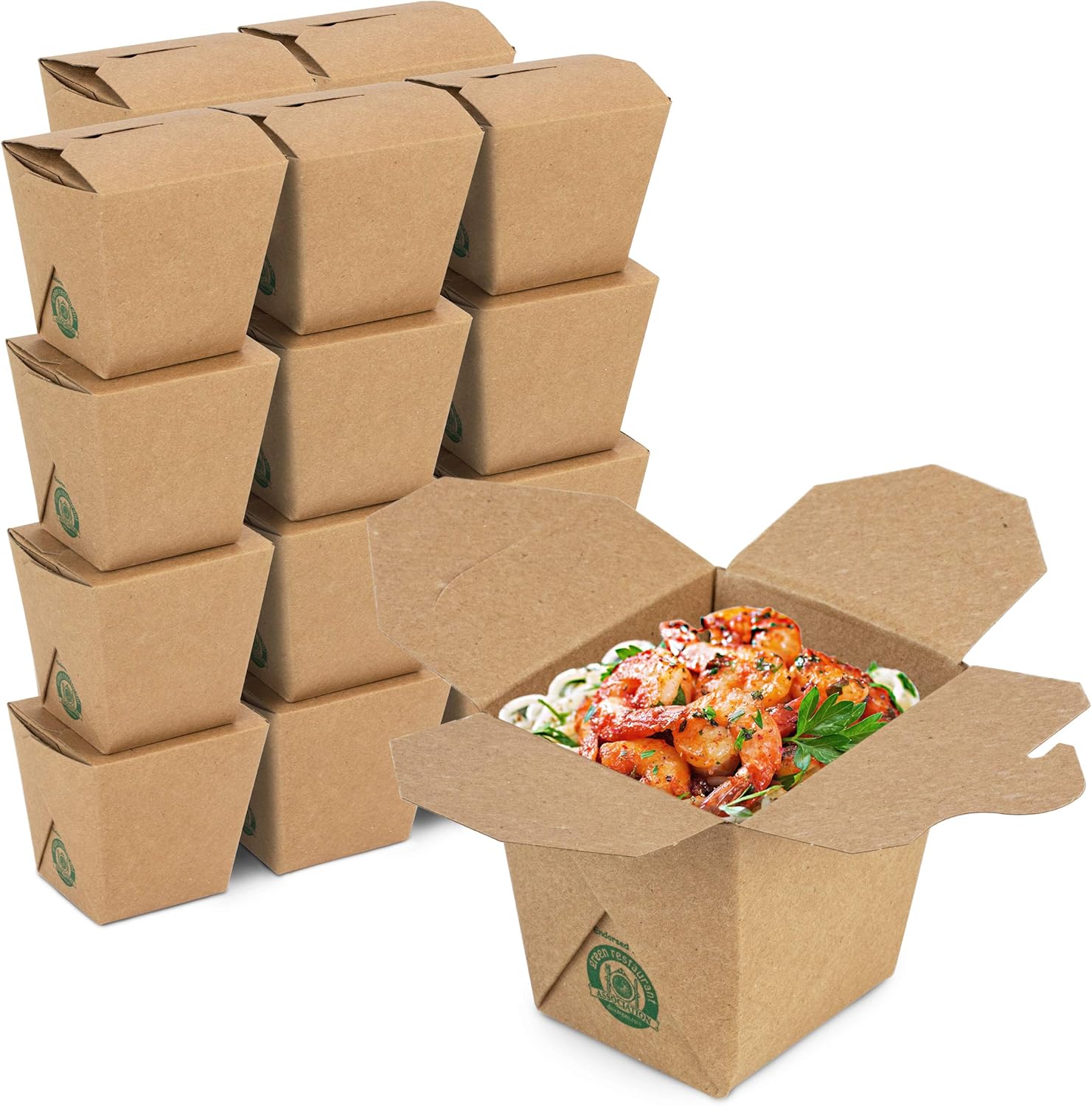 Fit Meal Prep Paquete de 50 cajas chinas para llevar de 8 onzas, 3 recipientes de cartón kraft liso de 2.5 pulgadas, resistentes a fugas y grasa,