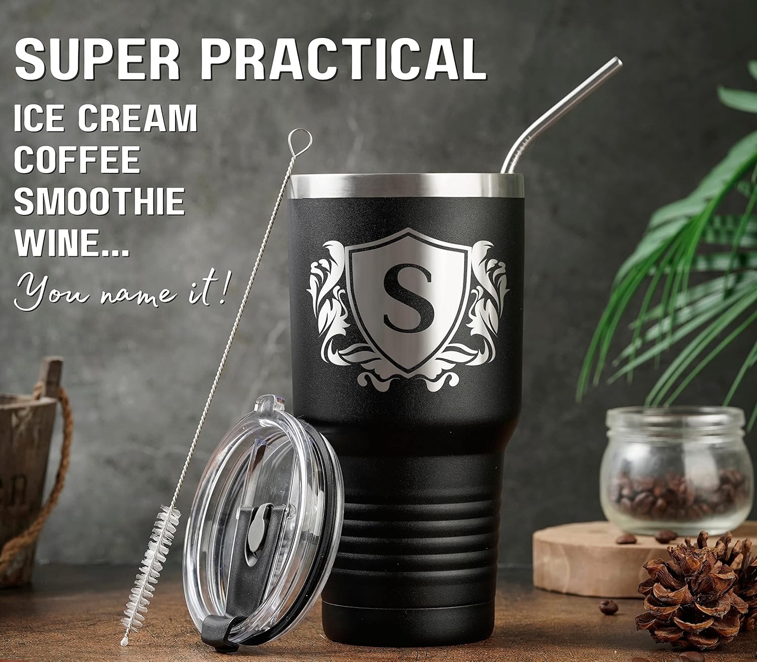 Onebttl Regalos personalizados para hombres con inicial R, vaso de viaje con monograma para él, tazas de café personalizadas, regalos únicos de