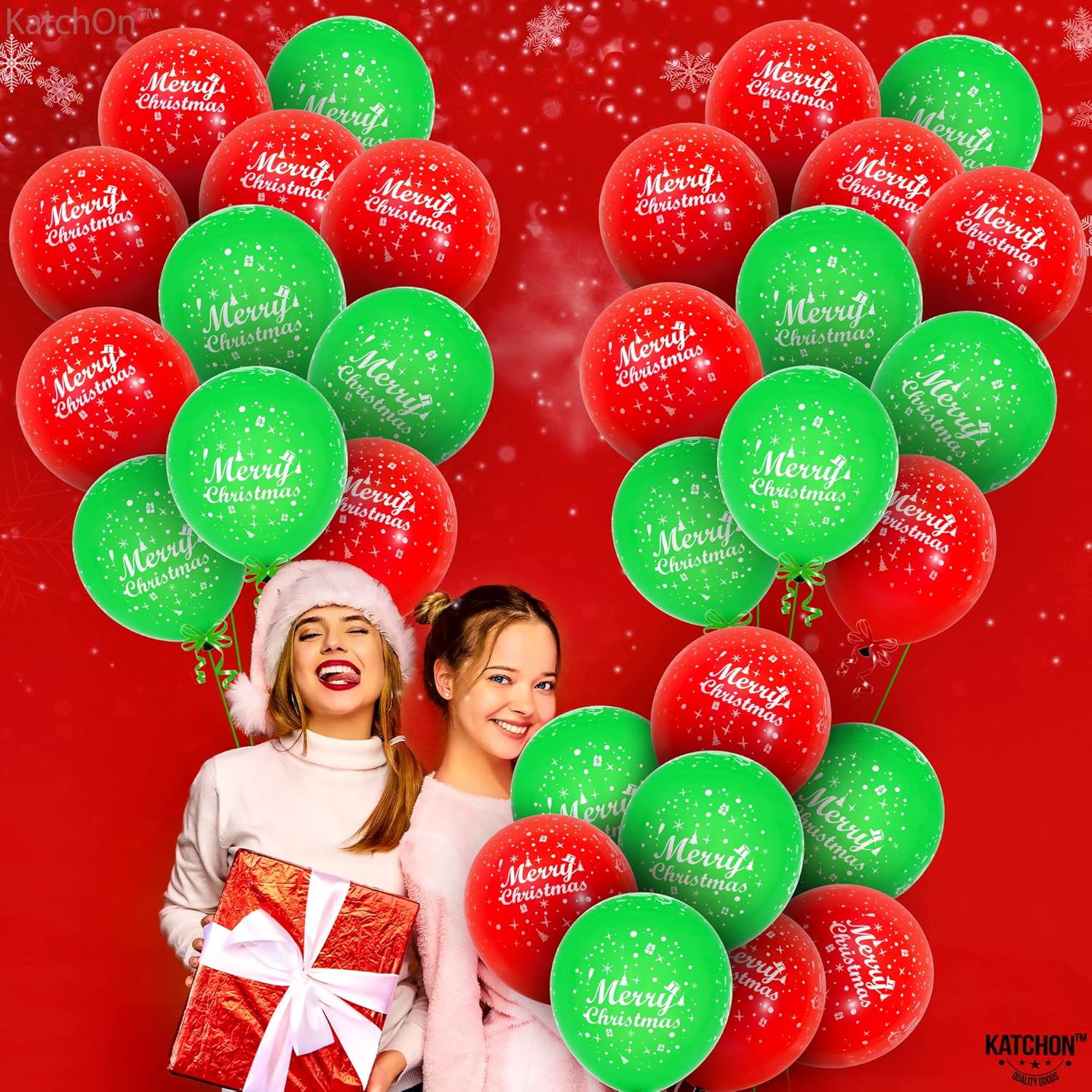 KatchOn, Merry Christmas Balloons – Pack of 50, 12 Inch  Printed Red and Green Balloons for Christmas Party Decorations  Holiday Balloons, Christmas