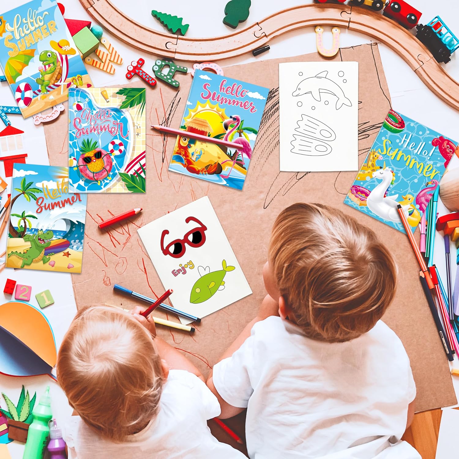24 mini libros para colorear a granel para niños, regalos de fiesta en la playa de verano, pequeño libro de dibujo artístico que incluye flamencos,