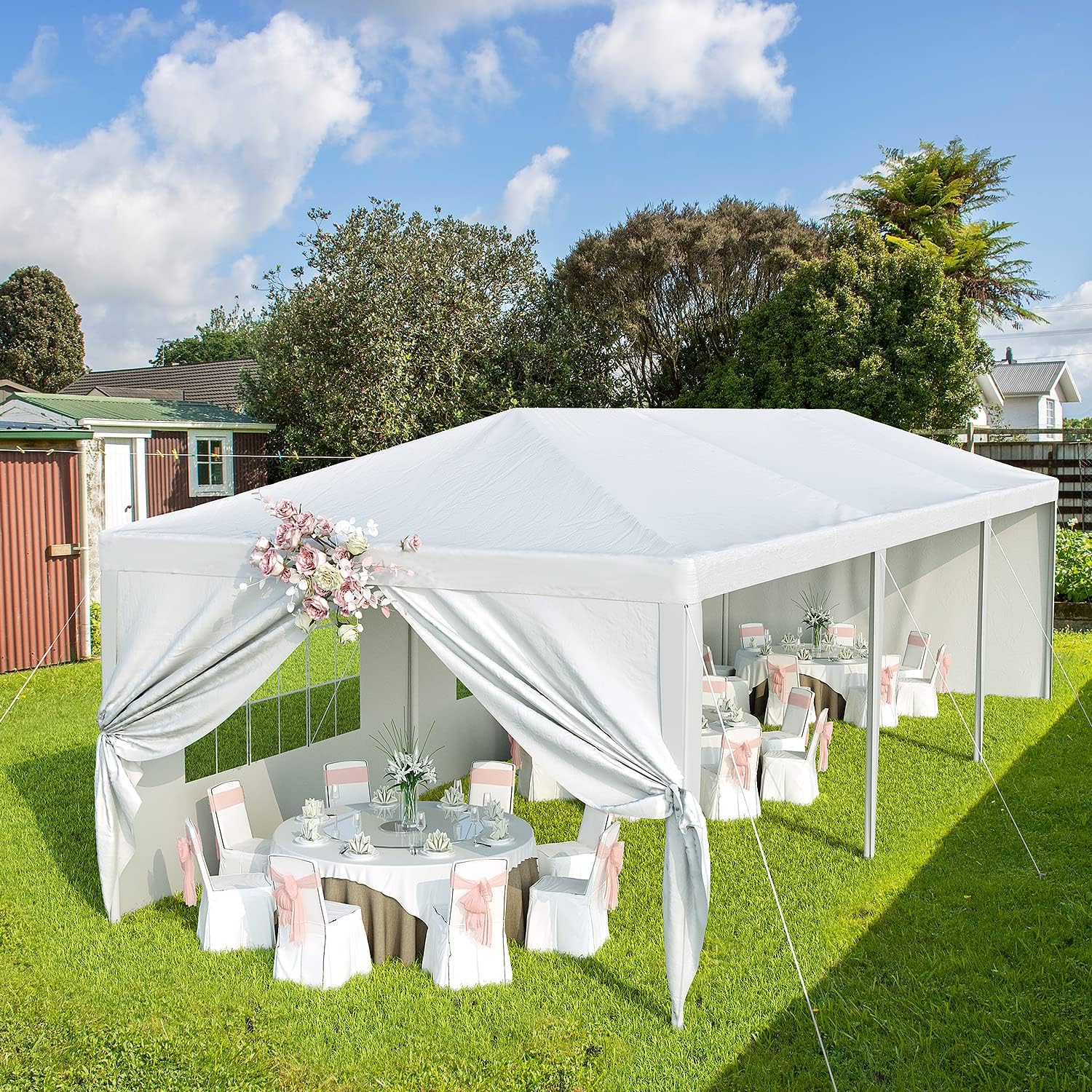 Devoko Tienda de campaña para exteriores de 10 x 30 pies, toldo resistente, para eventos, bodas, fiestas, patio trasero, color blanco