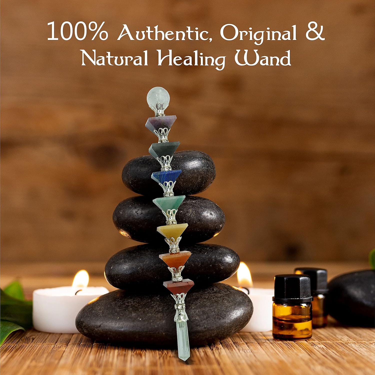 Varita de cristal curativo de 7 chakras  Potente equilibrio de energía y limpieza de aura curativa, espiritual, reiki, meditación, yoga (varita