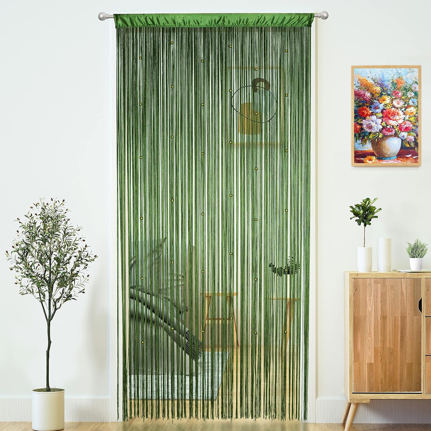 YaoYue Cortina de cuentas para puerta, con borlas, cuentas para colgar con flecos, divisor de habitación, ventana, pasillo, entrada, pared, armario,