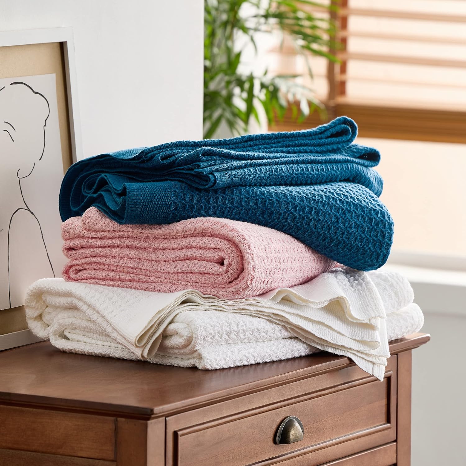 Bedsure – Mantas 100 % algodón tamaño Twin XL para cama, tejidas con punto gofre de 405 GSM, acogedoras, cálidas, suaves y livianas, para todas las