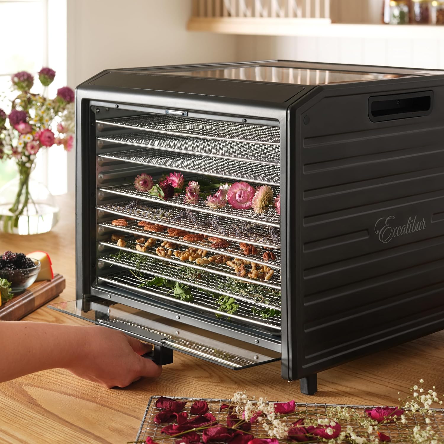 Excalibur Deshidratador eléctrico de alimentos Serie Performance de 10 bandejas con control de temperatura ajustable, incluye bandejas de secado de