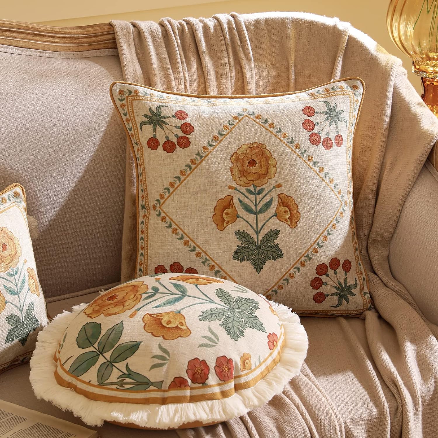 patdrea Paquete de 4 fundas de almohada de diseño, fundas de almohada de lino suave francés vintage con patrón floral de margaritas, funda de