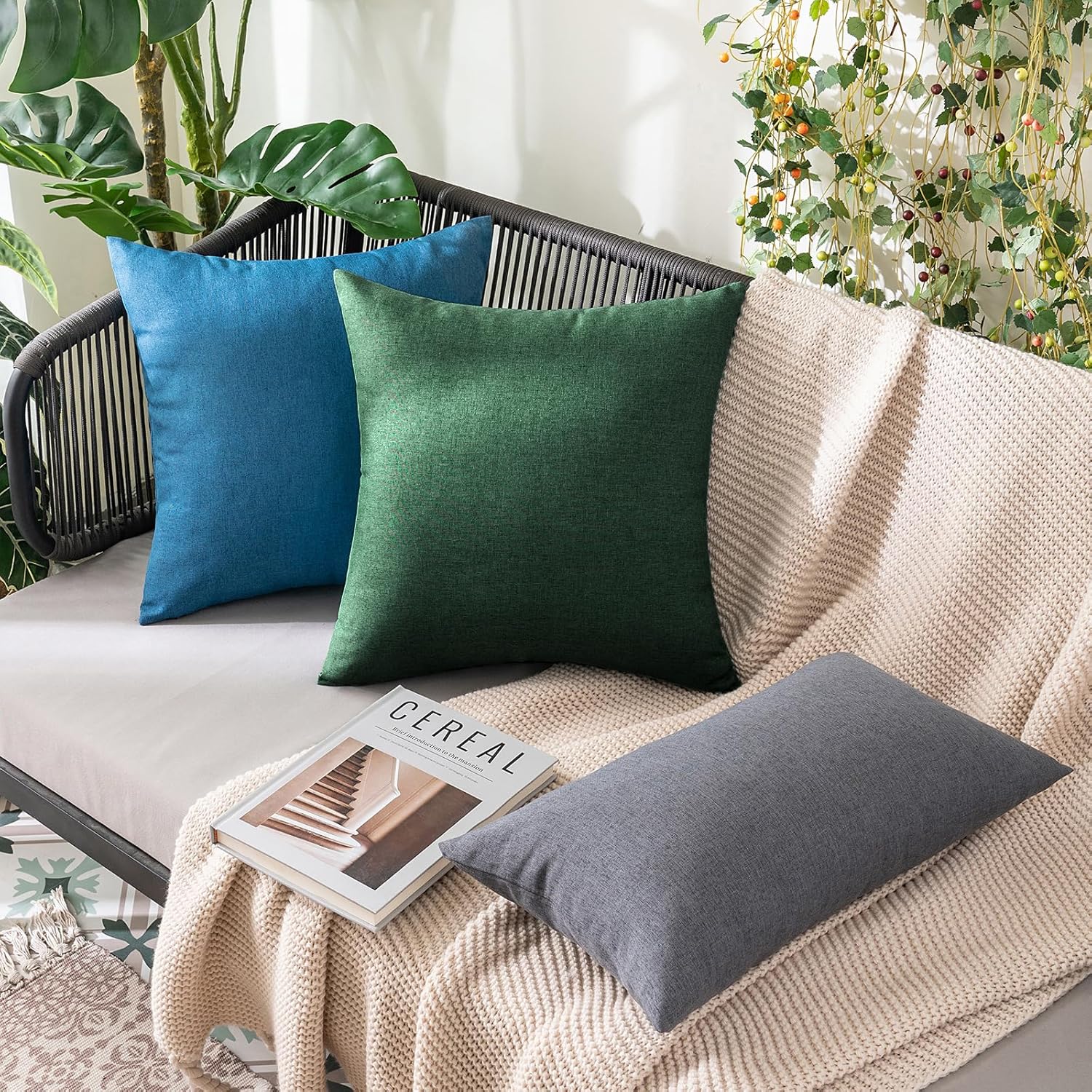 MIULEE Paquete de 2 fundas de almohada decorativas de primavera para exteriores, impermeables, sólidas, de lino de poliéster, para jardín, granja,
