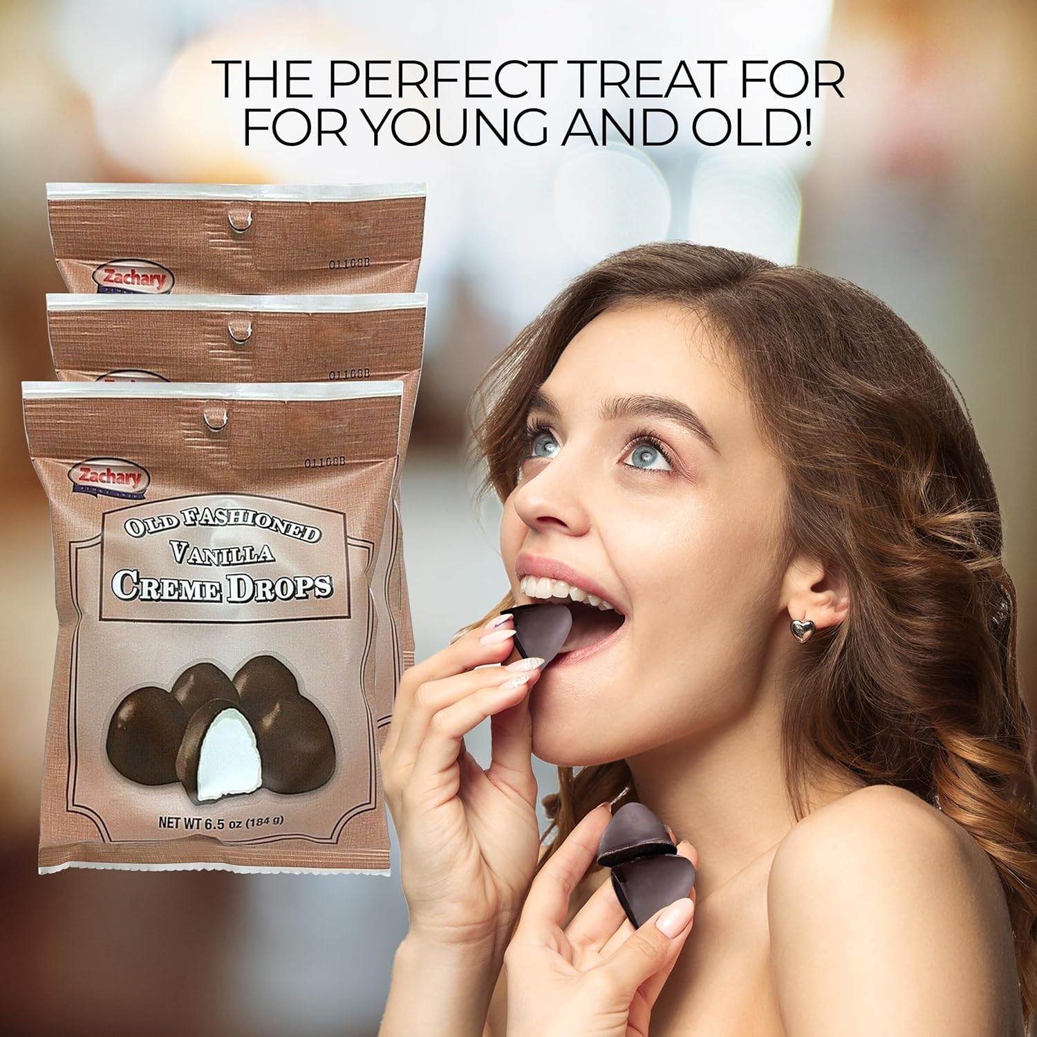 Zachary Old Fashioned Vanilla Creme Drops, paquete de 3 (6.5 onzas cada una), chocolate antiguo, nostalgia, chocolate vintage, vacaciones, dulces de