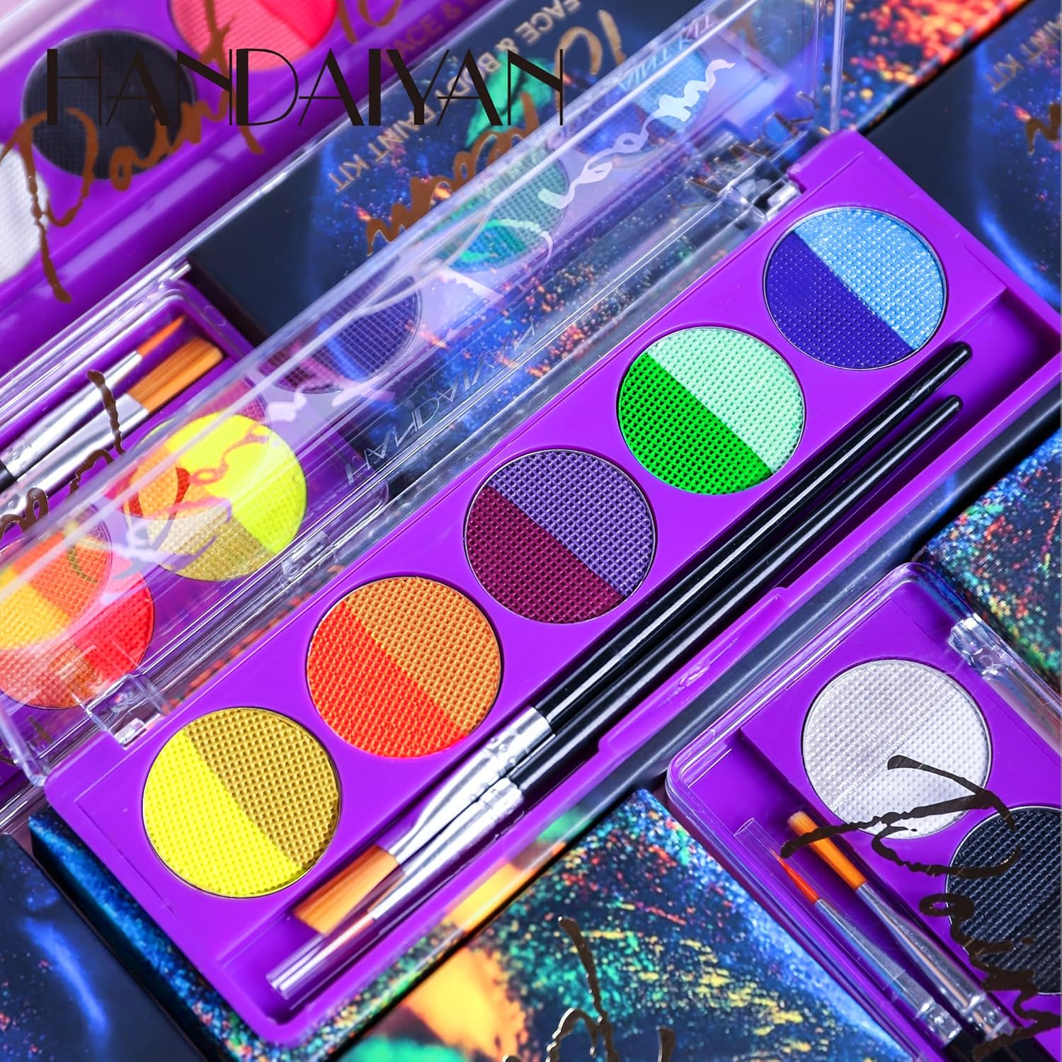 Paleta de sombra de ojos de agua UV de 10 colores, maquillaje de Halloween, altamente pigmentado, brillante, vibrante, fluorescente, arco iris,