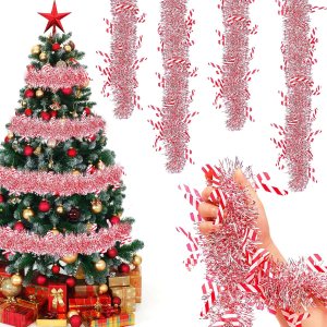 Guirnalda de oropel de Navidad de 40 pies para árbol de Navidad, guirnalda metálica para colgar en interiores y exteriores, suministros de fiesta Guirnalda de oropel de Navidad de 40 pies para árbol de Navidad, guirnalda metálica para colgar en interiores y exteriores, suministros de fiesta