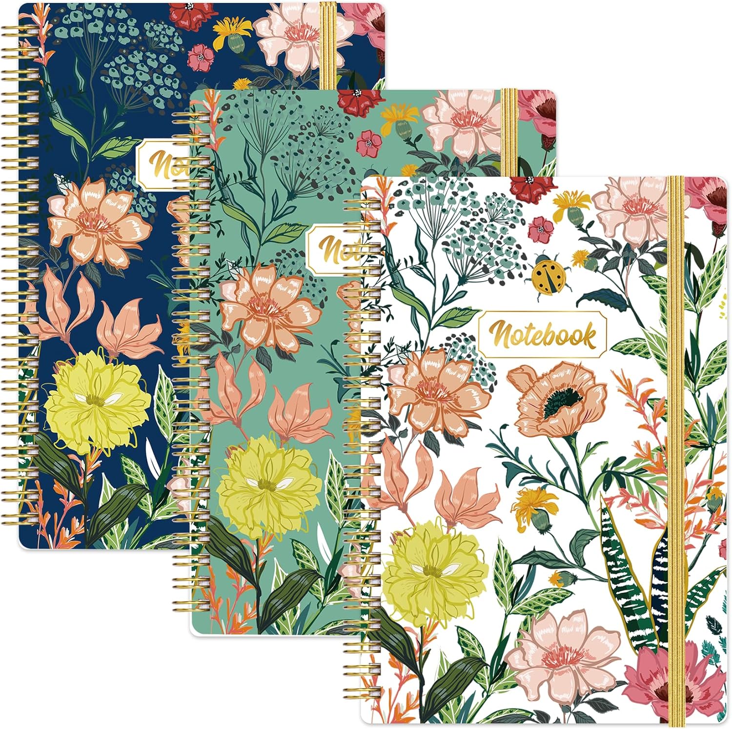 Cuaderno de espiral, paquete de 3 cuadernos de espiral rayados A5, 5.7 x 8.4 pulgadas, 3 x 160 páginas, cuaderno de rayas universitarias, cuaderno