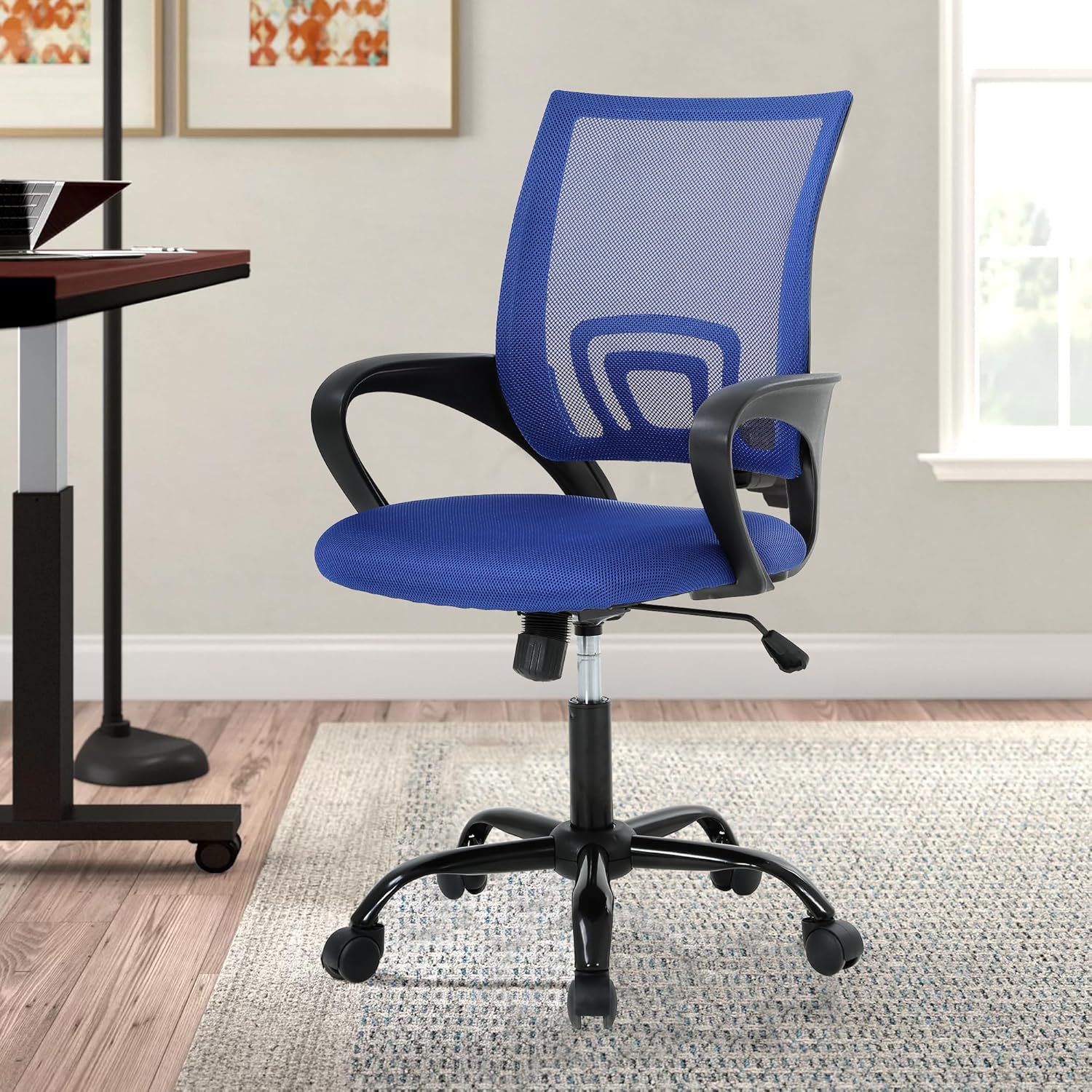 Silla de escritorio ergonómica, silla de oficina de malla para computadora con soporte lumbar y reposabrazos, silla de tareas ajustable para el
