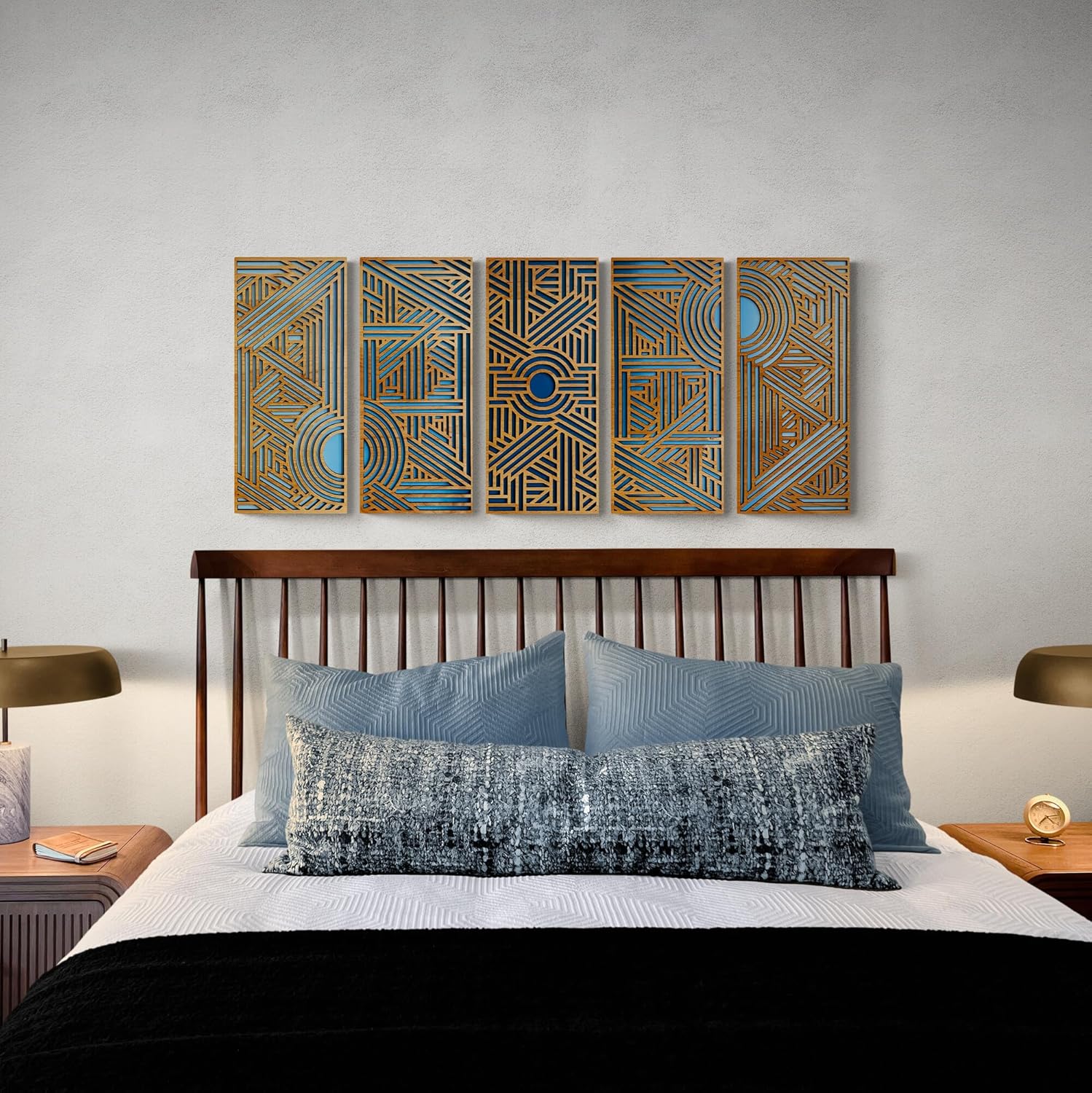Geometric Wall Art  5 Panel Art Deco Wall Decor  Layered Wood Wall Sculpture