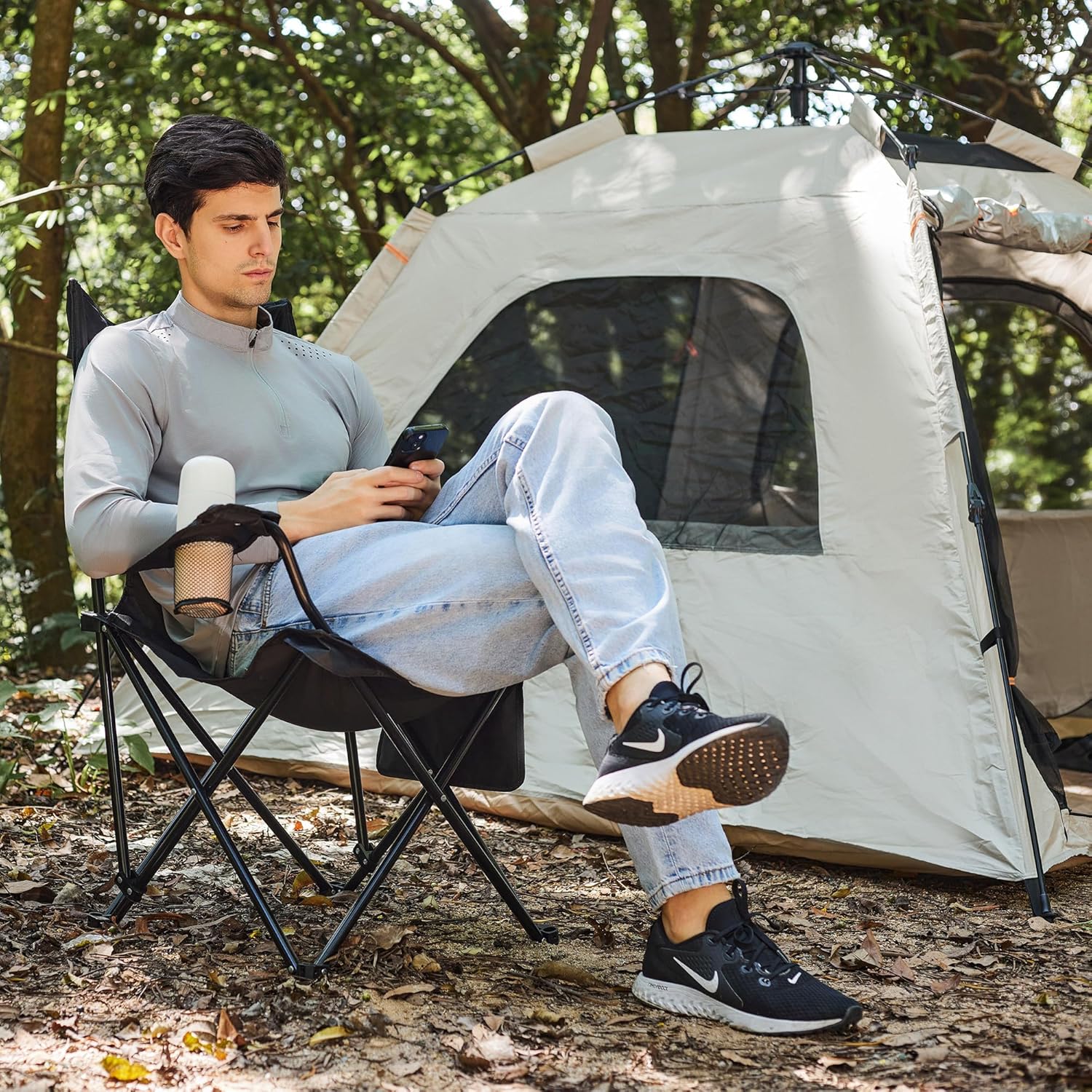 Sillas de campamento grandes mejoradas, silla de campamento plegable, silla portátil para exteriores, silla de césped plegable, soporta 300 libras,