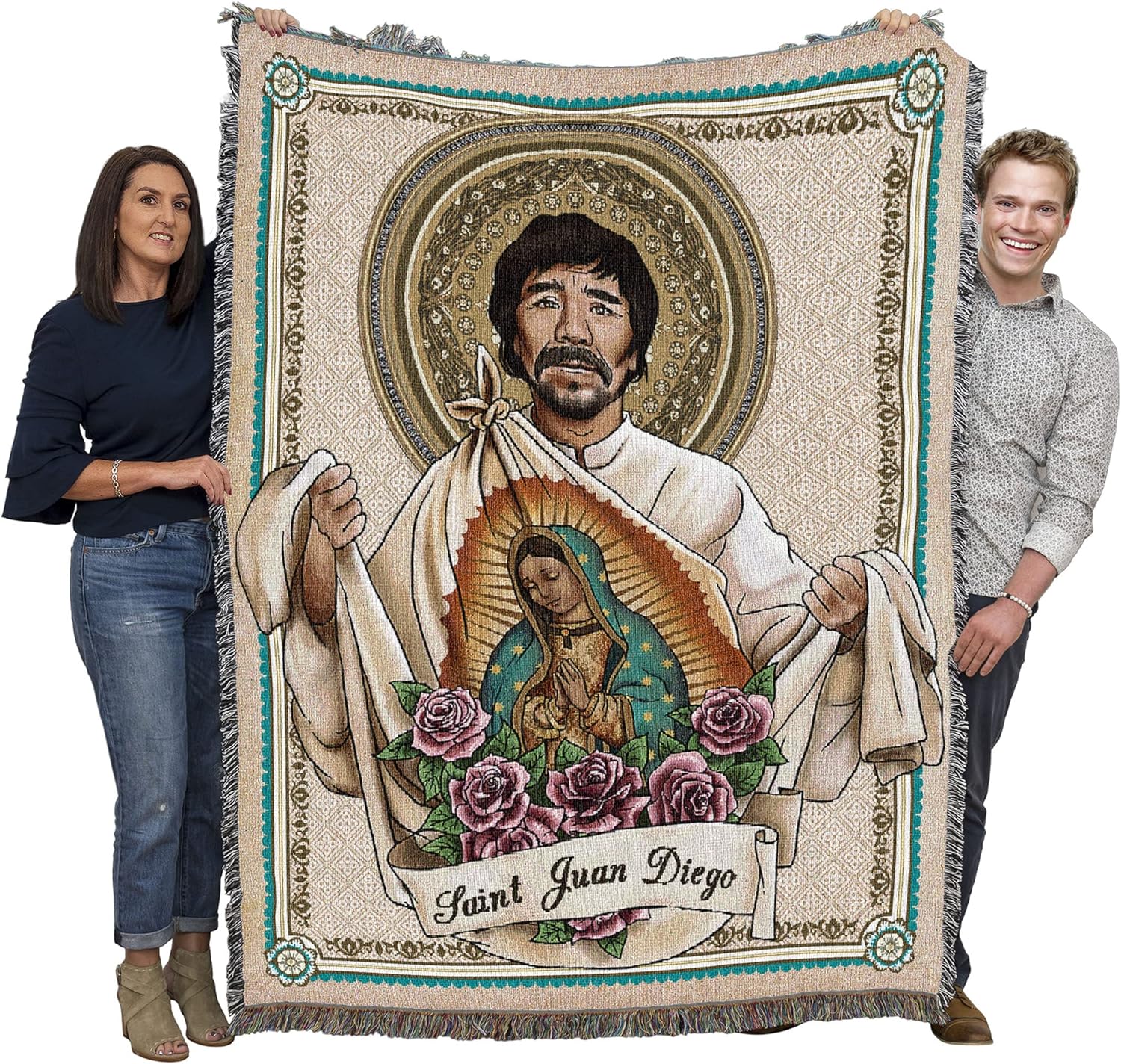 Pure Country Weavers Manta de San Juan Diego, patrón de los pueblos indígenas, manta de tapiz de regalo religioso tejida de algodón, fabricada en