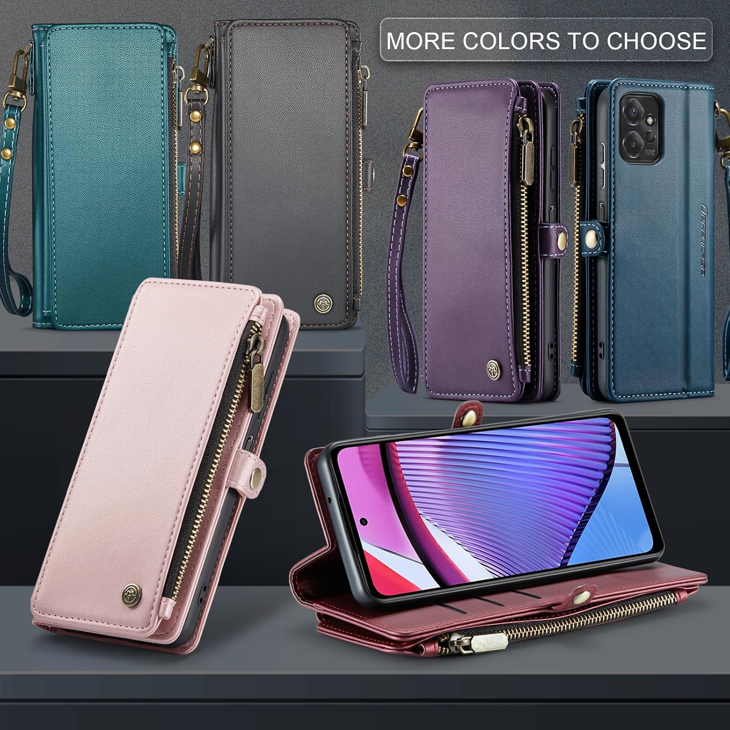 Defencase Funda para Moto G Power 5G 2023, con bloqueo RFID, para Motorola Moto G Power 5G 2023 para mujeres y hombres, correa magnética de piel