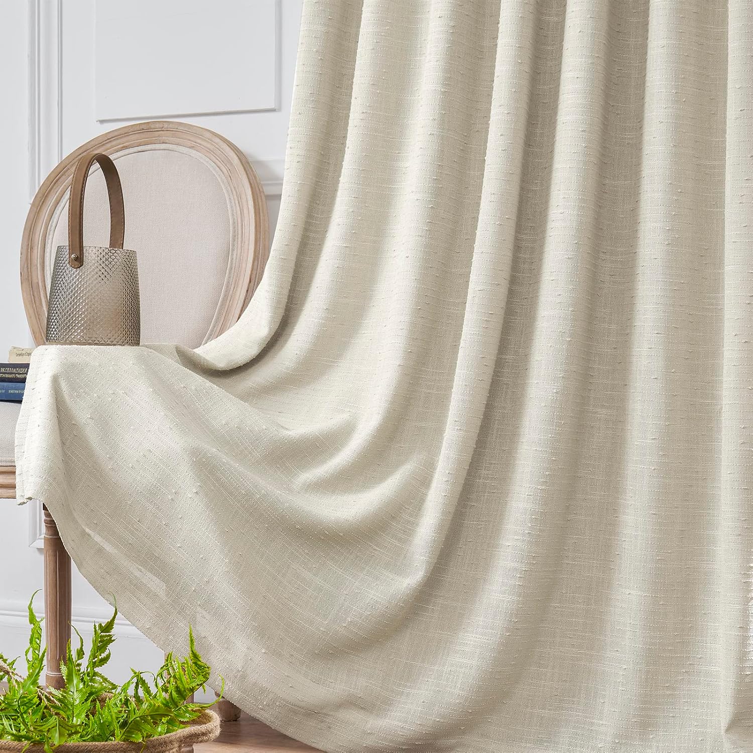 Maison Colette Cortina de lino natural transparente de 95 pulgadas de largo, con pestaña trasera, a rayas, cortinas de gasa transparente para