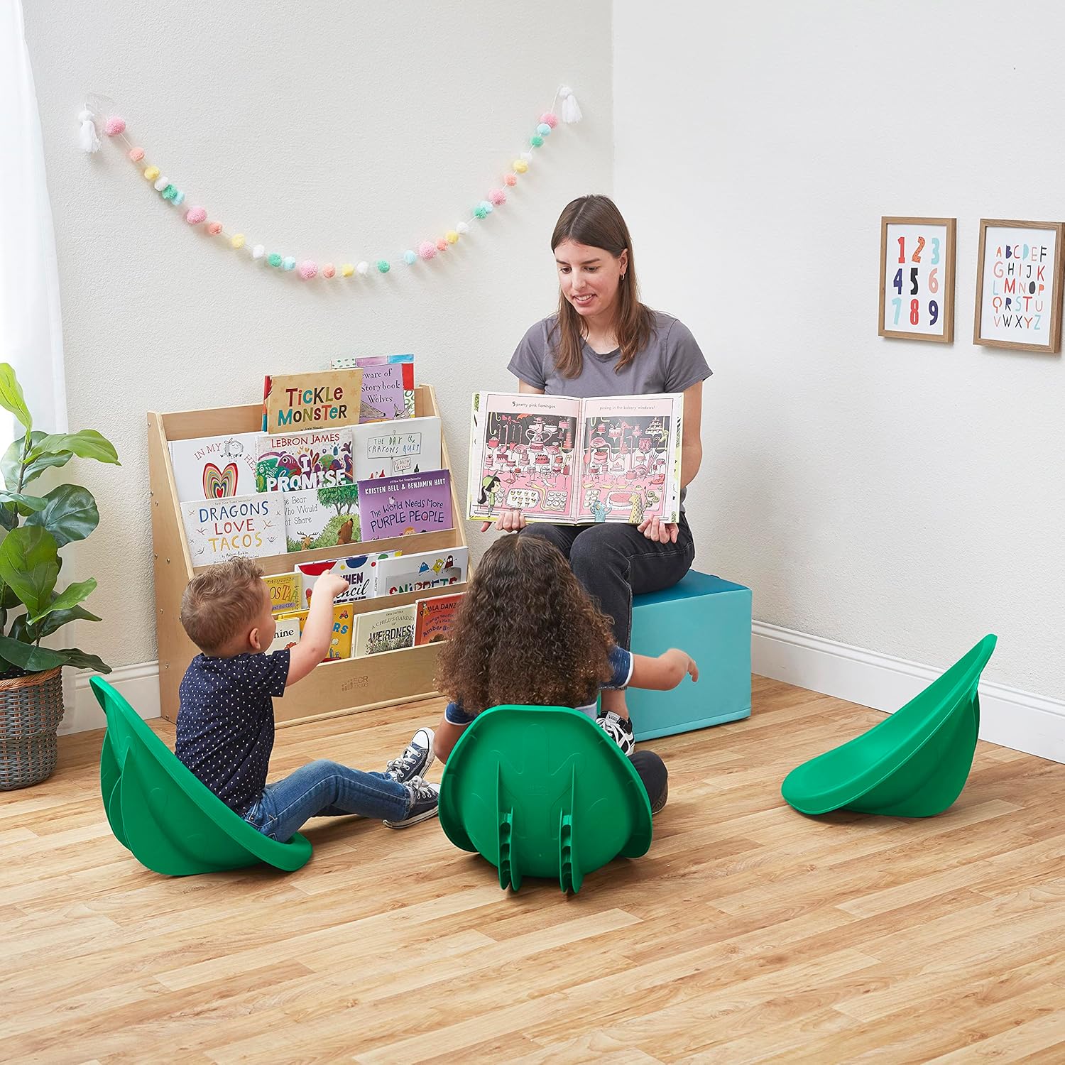 ECR4Kids Leaf – Asiento de suelo, silla mecedora, esmeralda, 6 piezas