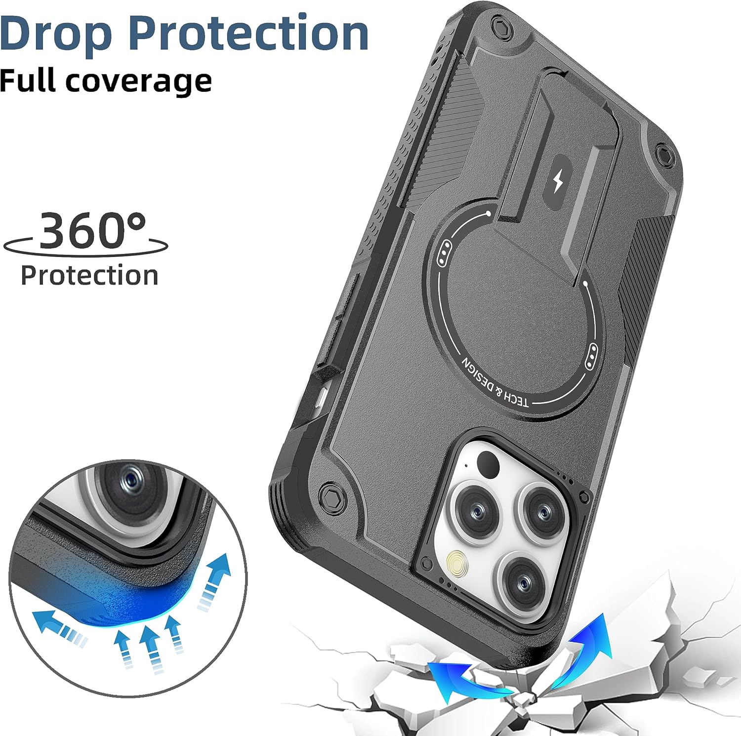 ACCREW Funda magnética para iPhone 15 Pro Max con soporte invisible compatible con MagSafe protección contra caídas con borde de TPU suave, parte