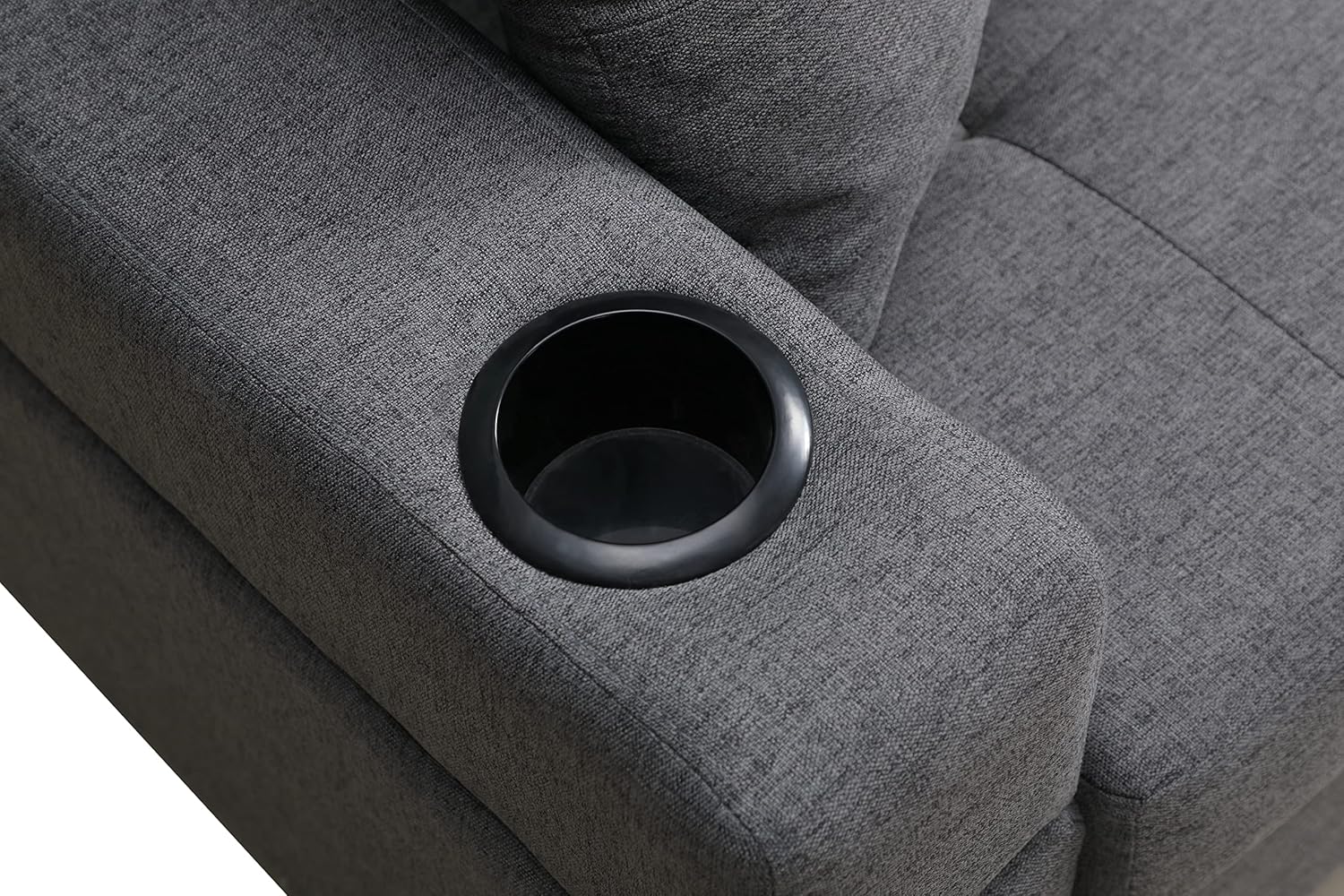 Sofá modular moderno en forma de L, sofá tapizado de tela con diván reversible y 2 portavasos, para sala de estar pequeña, color gris