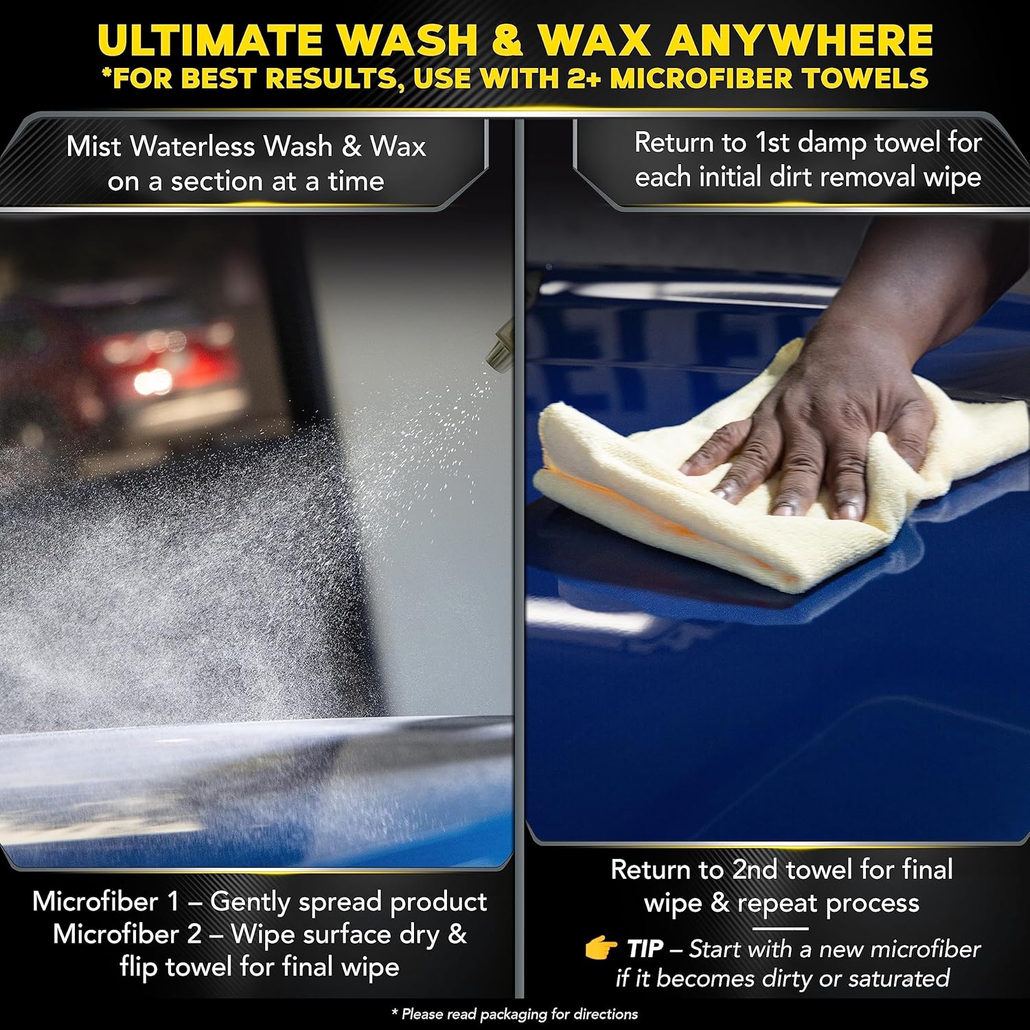 Meguiar’s Kit de lavado y cera sin agua definitivo limpieza rápida y fácil del automóvil con protección duradera para una solución ecológica de