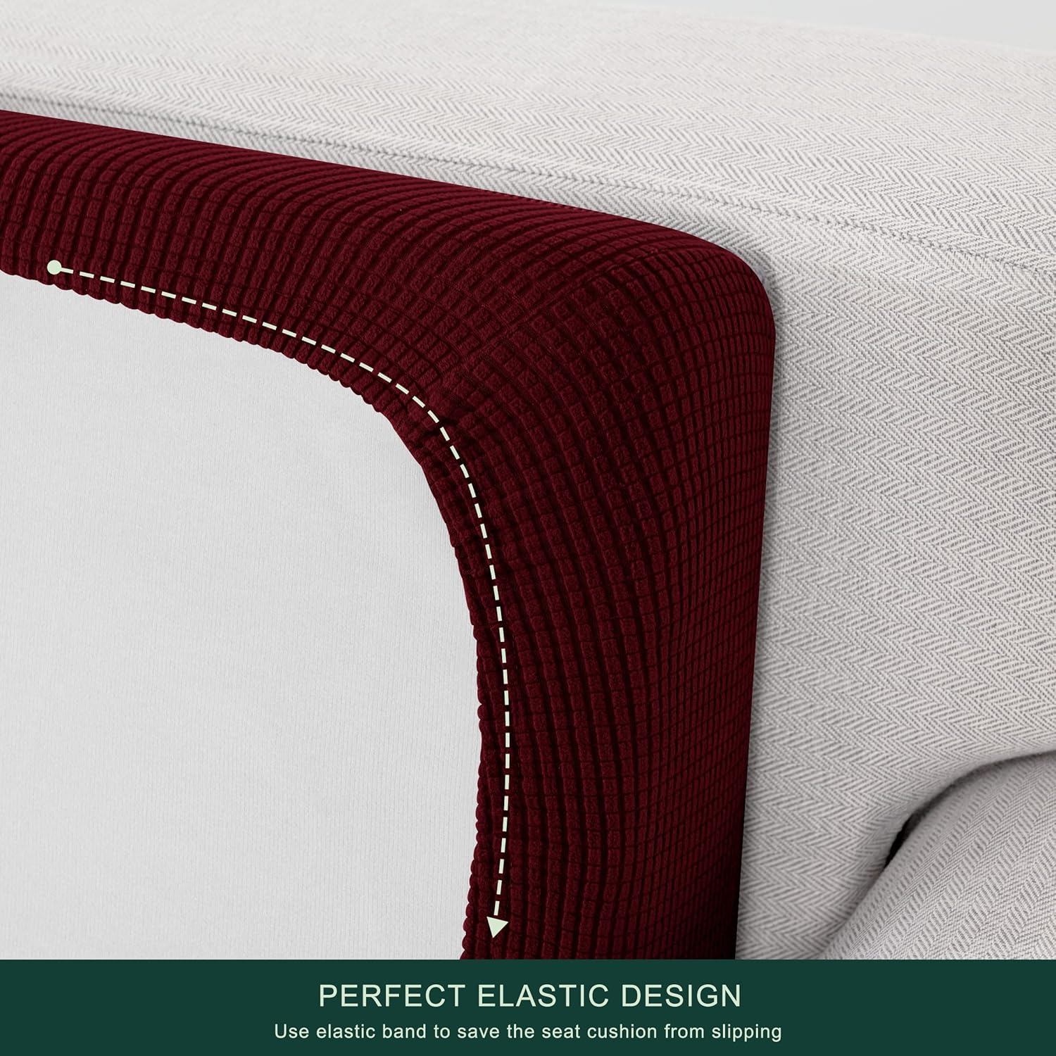 CHUN YI – Funda elástica de cojín para sofá de 3 plazas, funda de asiento de sofá con tela jacquard de elastano (grande, color vino)