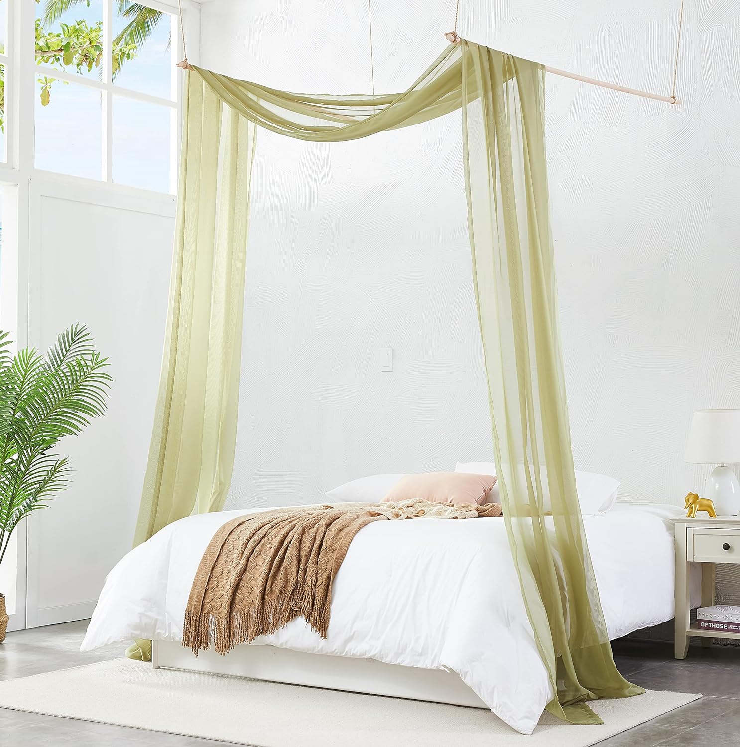 Warm Home Designs Cortinas con dosel de cama color verde salvia de 55 x 288 pulgadas. Nuestras cortinas de cama con dosel King funcionan muy bien