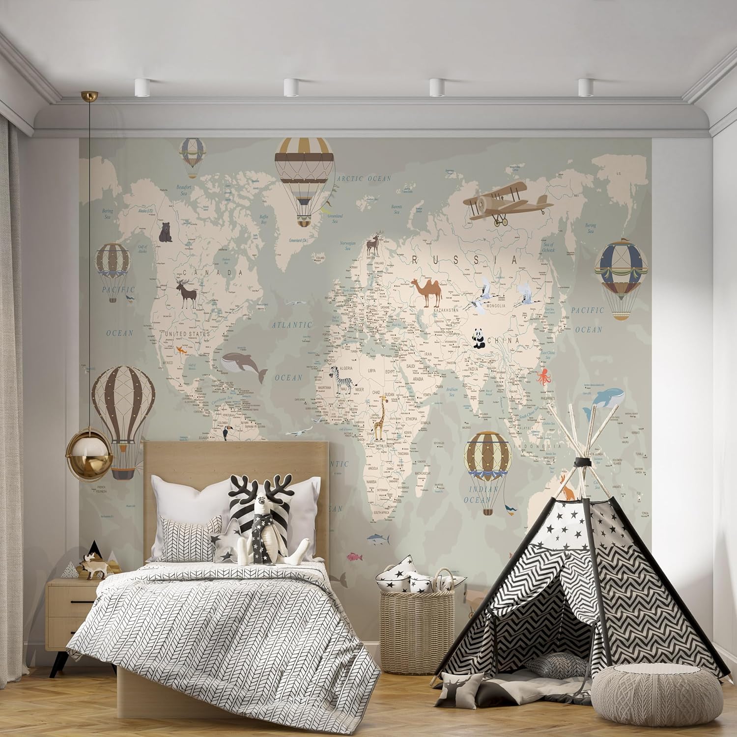 Papel tapiz para habitación de niños  Papel tapiz de mapa del mundo con animales  Papel tapiz para guardería pelar y pegar  Murales de pared para