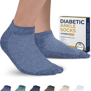 Pembrook Calcetines tobilleros para diabéticos para hombres y mujeres, 6 pares de calcetines de corte bajo sin costuras para diabéticos para mujer Pembrook Calcetines tobilleros para diabéticos para hombres y mujeres, 6 pares de calcetines de corte bajo sin costuras para diabéticos para mujer