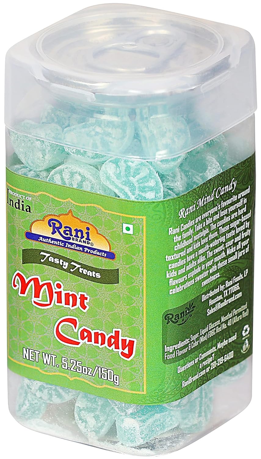 Rani Mint Candy – Caramelo de menta de 5.25 onzas (5.29 oz) sellado al vacío, parte superior fácil de abrir, recipiente resellable  Indian Tasty