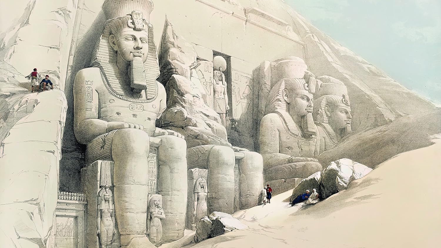 Ancient Egyptian Temple Gods and Pyramids Wall Mural. The Great Temple of Aboo-Simble, Nubia by David Roberts. Peel and Stick Wallpaper. #6417