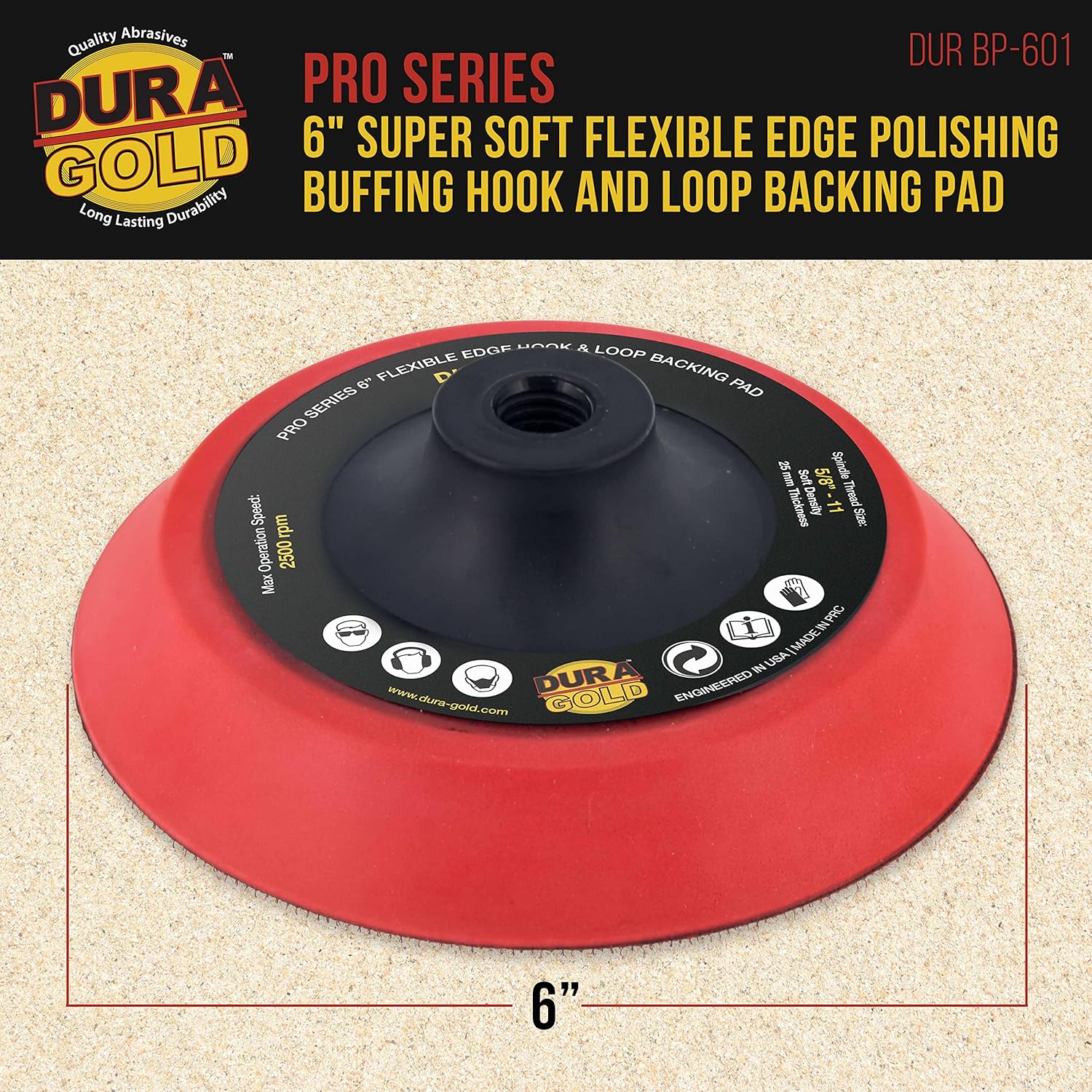 Dura-Gold Pro Series – Almohadilla de respaldo de gancho y bucle de pulido de borde flexible súper suave de 6 pulgadas, 58 pulgadas – 11 hilos –