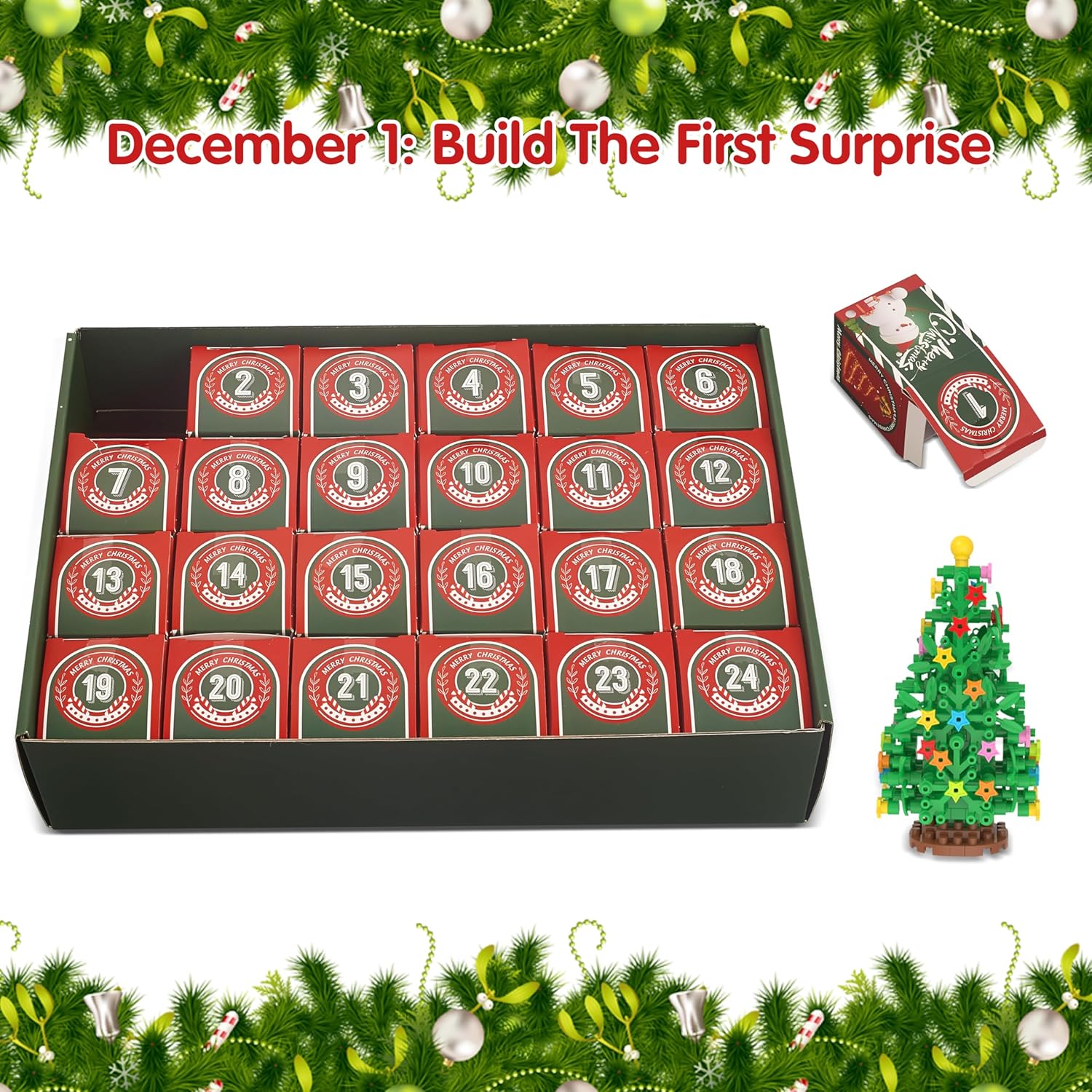 Calendario de Adviento de Navidad 2023, juego de construcción de juguetes  Juego de cuenta regresiva de Navidad, 24 sorpresas coleccionables,