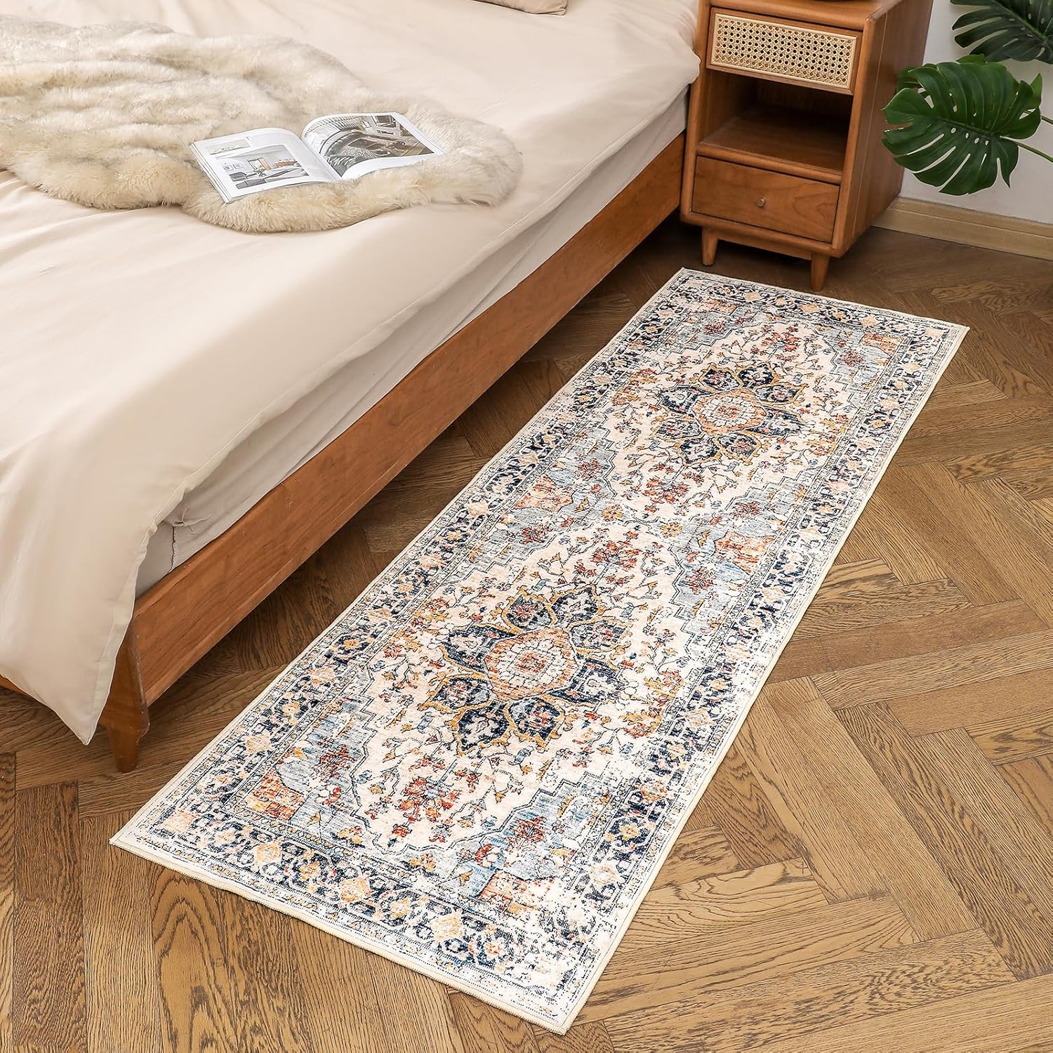 VK VKLIVING Alfombra lavable a máquina de 2 x 6 pies, diseño vintage, lavable con alfombras antideslizantes para sala de estar y dormitorio,