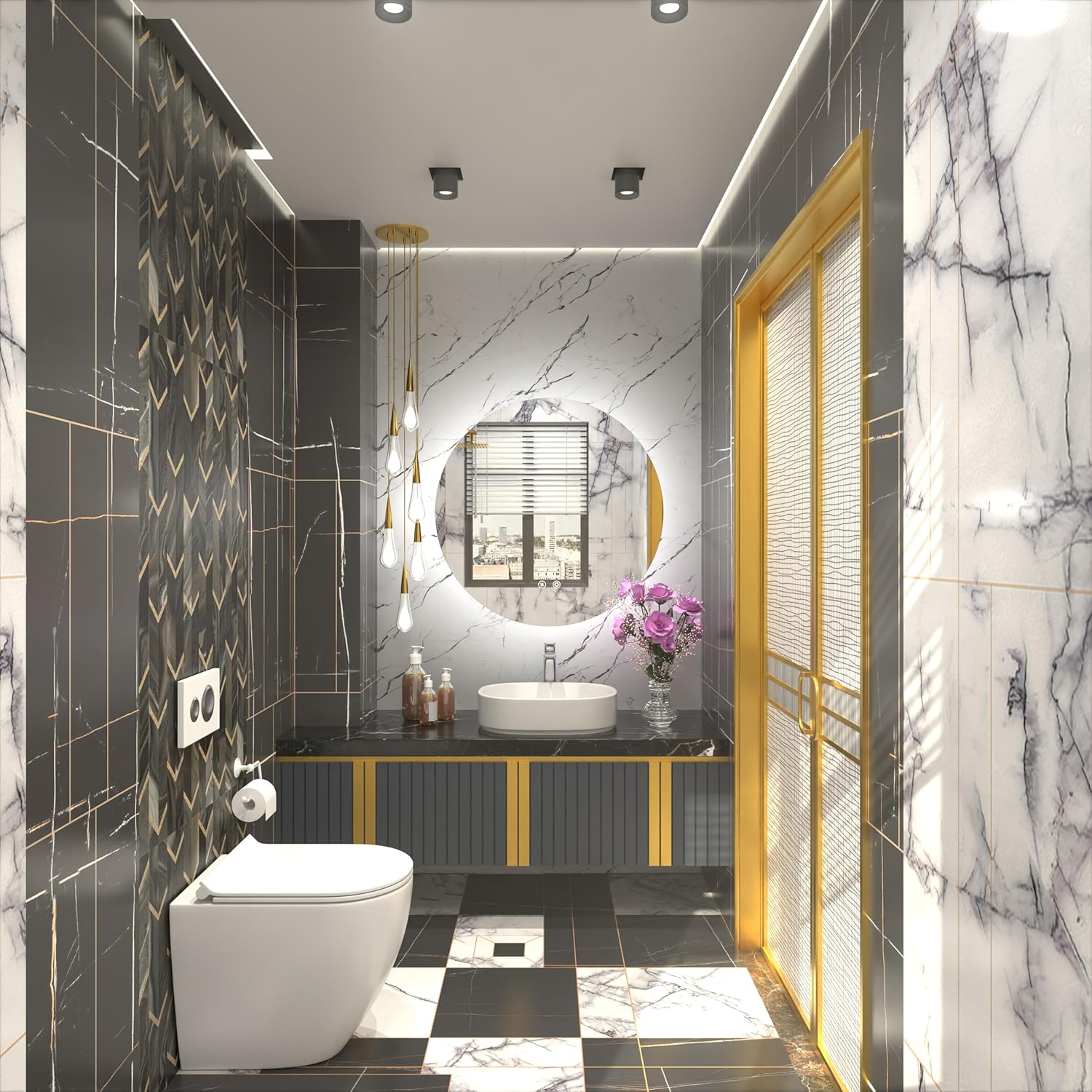 JSneijder Espejo redondo de 24 pulgadas con luces, espejo retroiluminado para baño, espejo de tocador de baño iluminado Mordern, montado en la