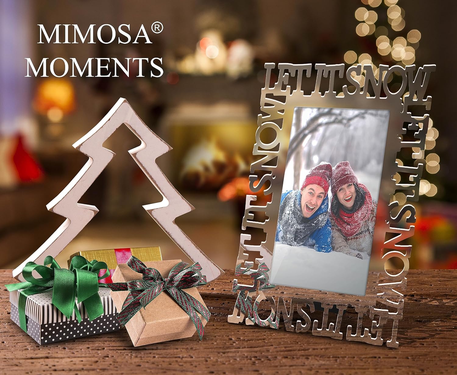MIMOSA MOMENTS Marco de fotos de metal plateado con texto en inglés “Let’s It Snow” (Nieve, foto de 4 x 6 pulgadas)