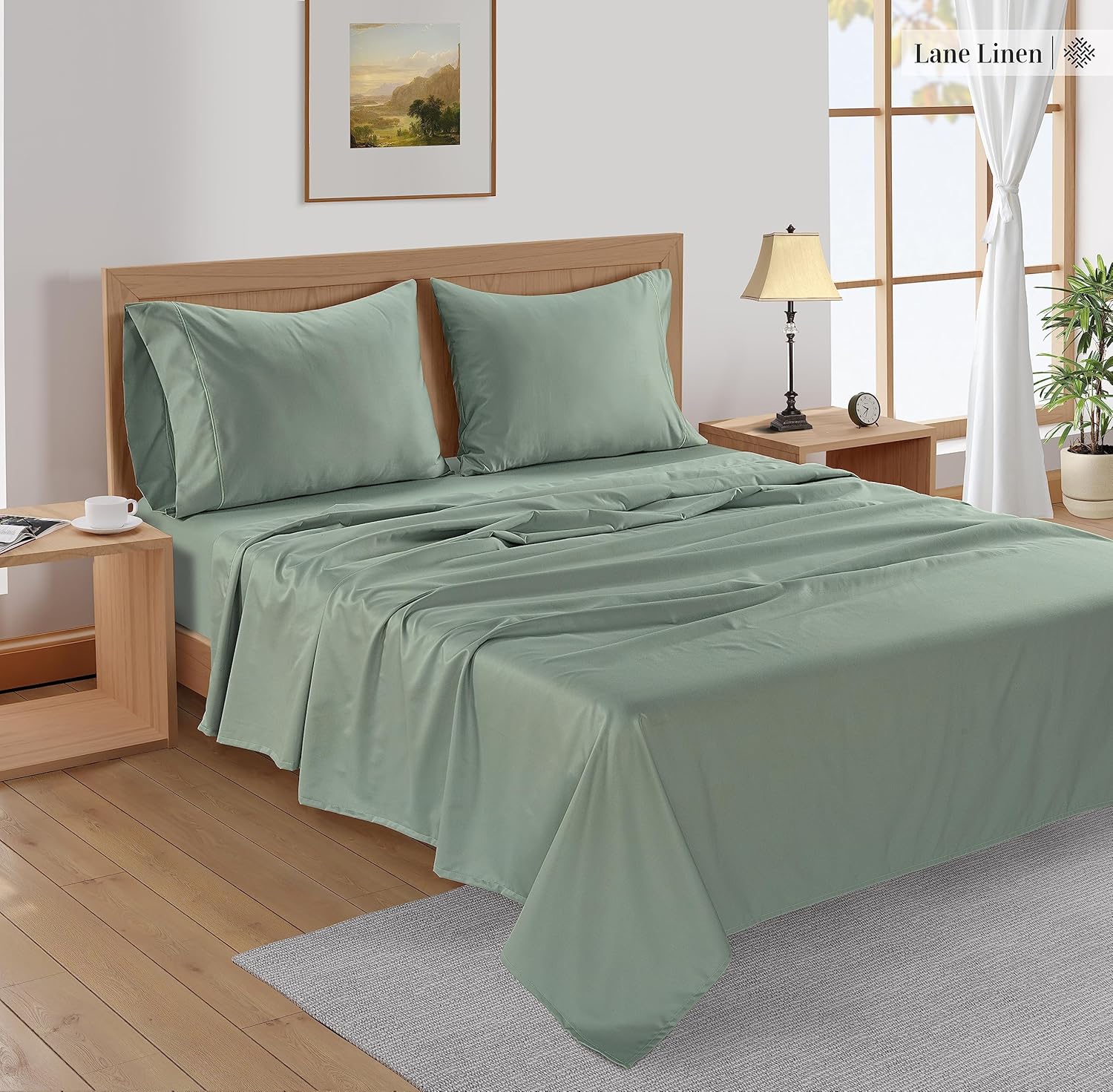 LANE LINEN Sábanas de bambú King  Sábanas de bambú 100% rayón de bambú tamaño King, sábanas refrescantes transpirables para cama de tamaño King,