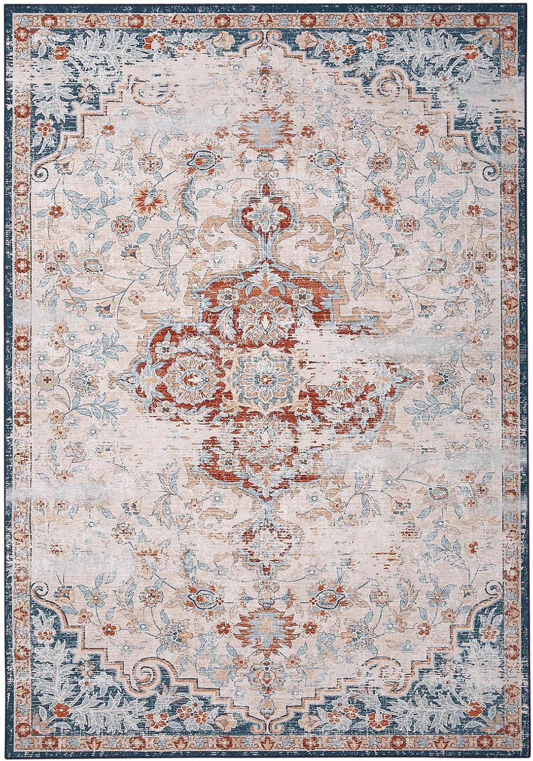 Fashionwu Alfombra lavable de 9 x 12 pies, diseño floral, estilo bohemio, con medallones, para dormitorio, sala de estar, 9 x 12 pies, alfombra