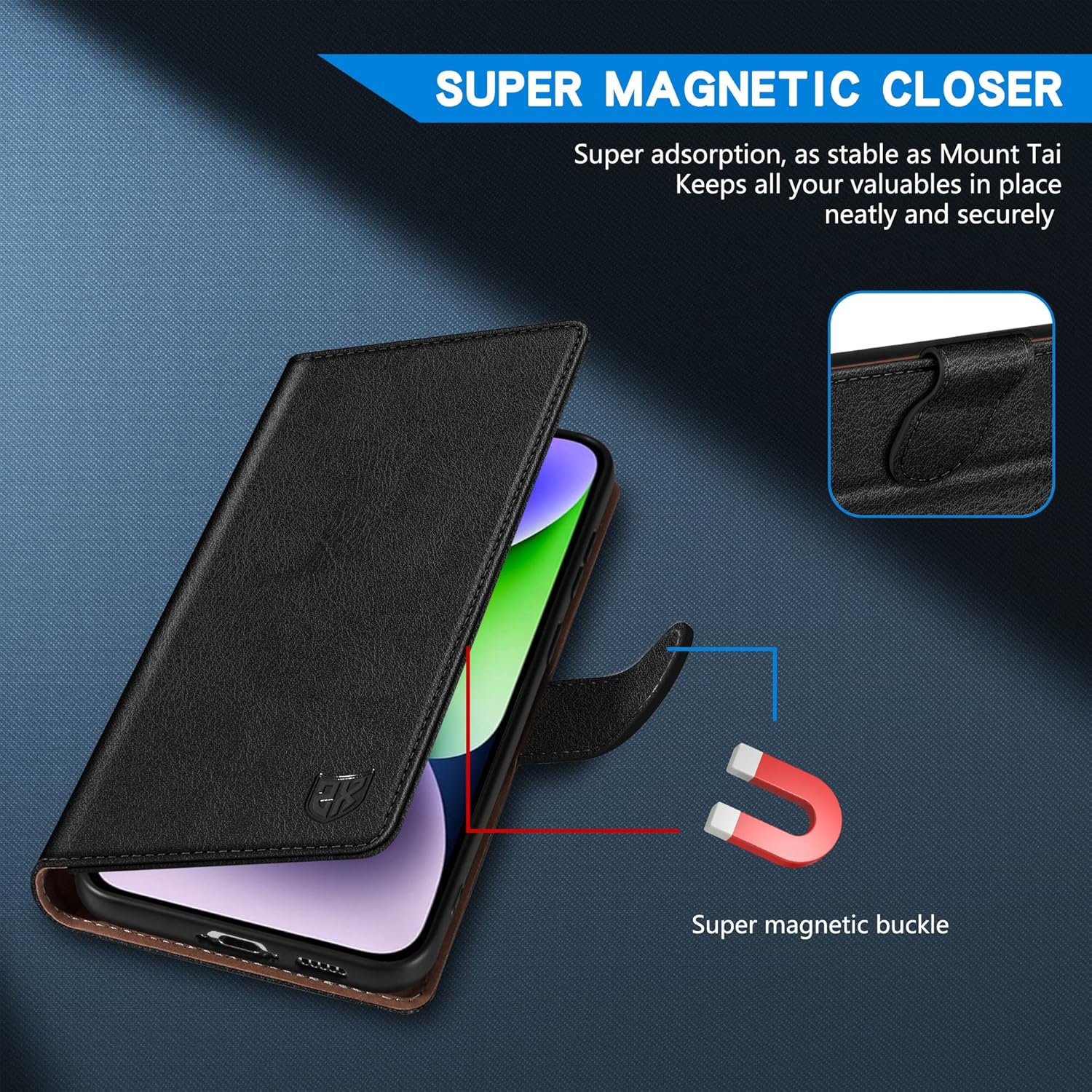 ZZXX Funda tipo cartera para iPhone 14 Plus con bloqueo RFID, ranura para tarjetas, función atril, cierre magnético, funda protectora de cuero