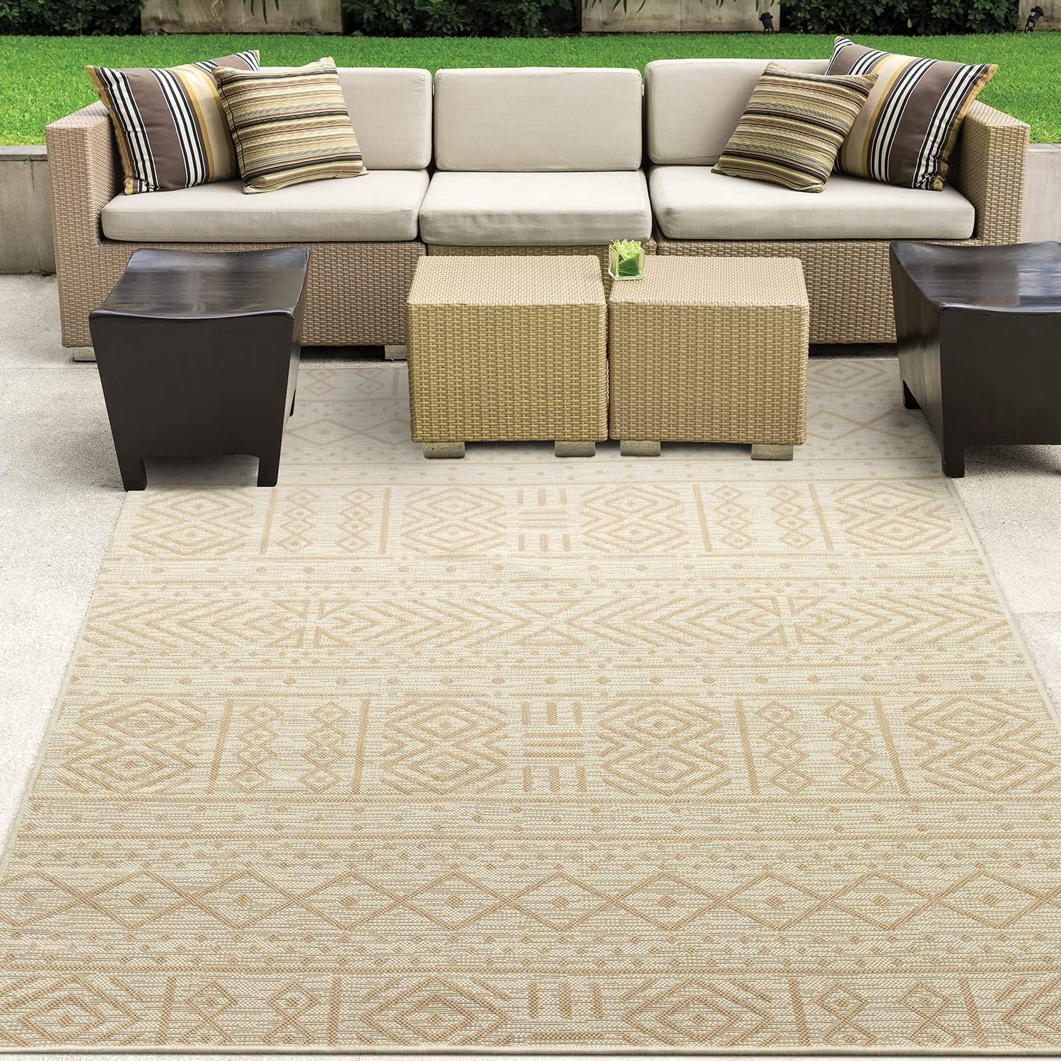 Antep Rugs Patio 5×7 – Alfombra bohemia del suroeste para exterioresinteriores (beige, 5 pies 3 pulgadas x 7 pies 6 pulgadas)