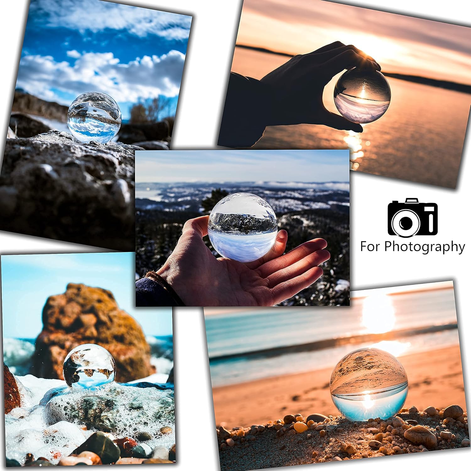 Bola de lente profesional de 2.362in para accesorios y accesorios de fotografía, bola de cristal K9 con soporte y bolsa de seda, bola mágica y