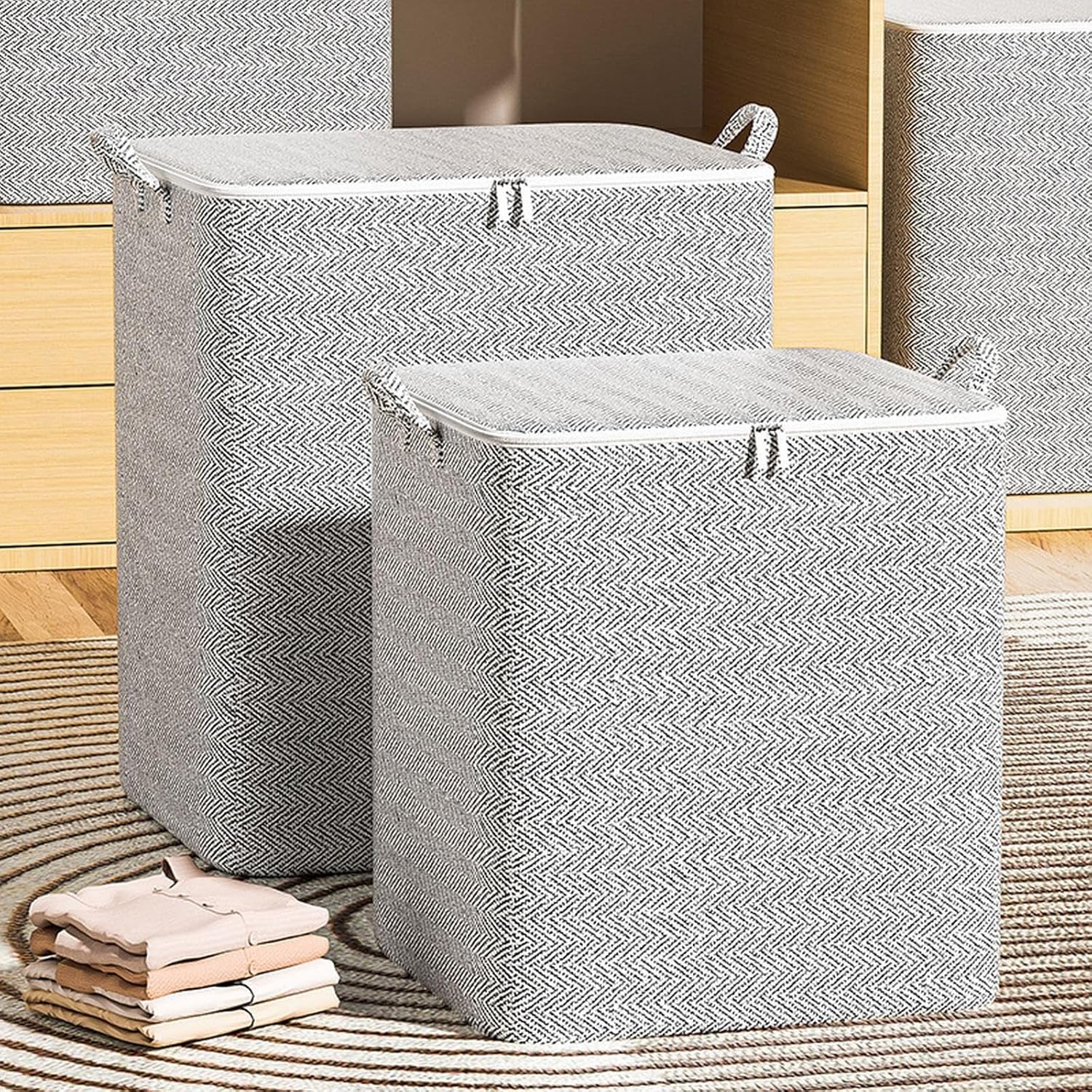 Bolsas de almacenamiento plegables portátiles, Bolsa de almacenamiento con cremallera no tejida para el hogar, Contenedores de almacenamiento de